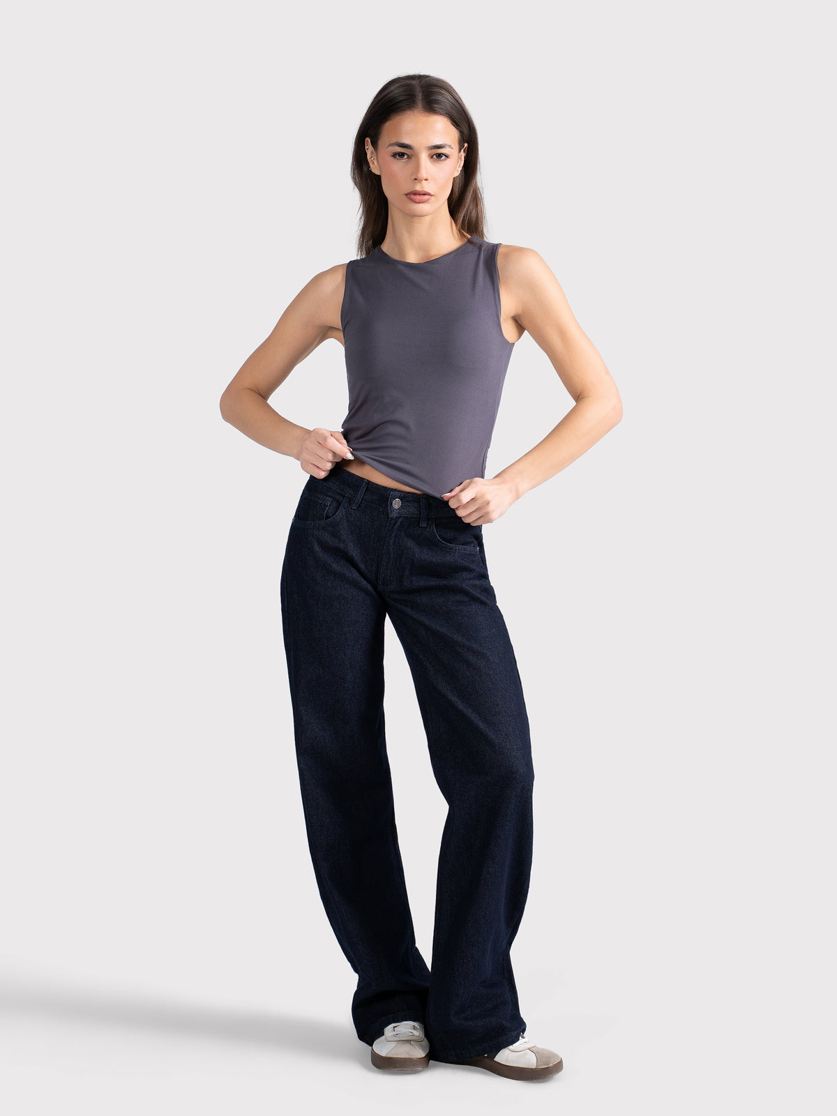 MICROFIBER CREWNECK TANK TOP CHARCOAL