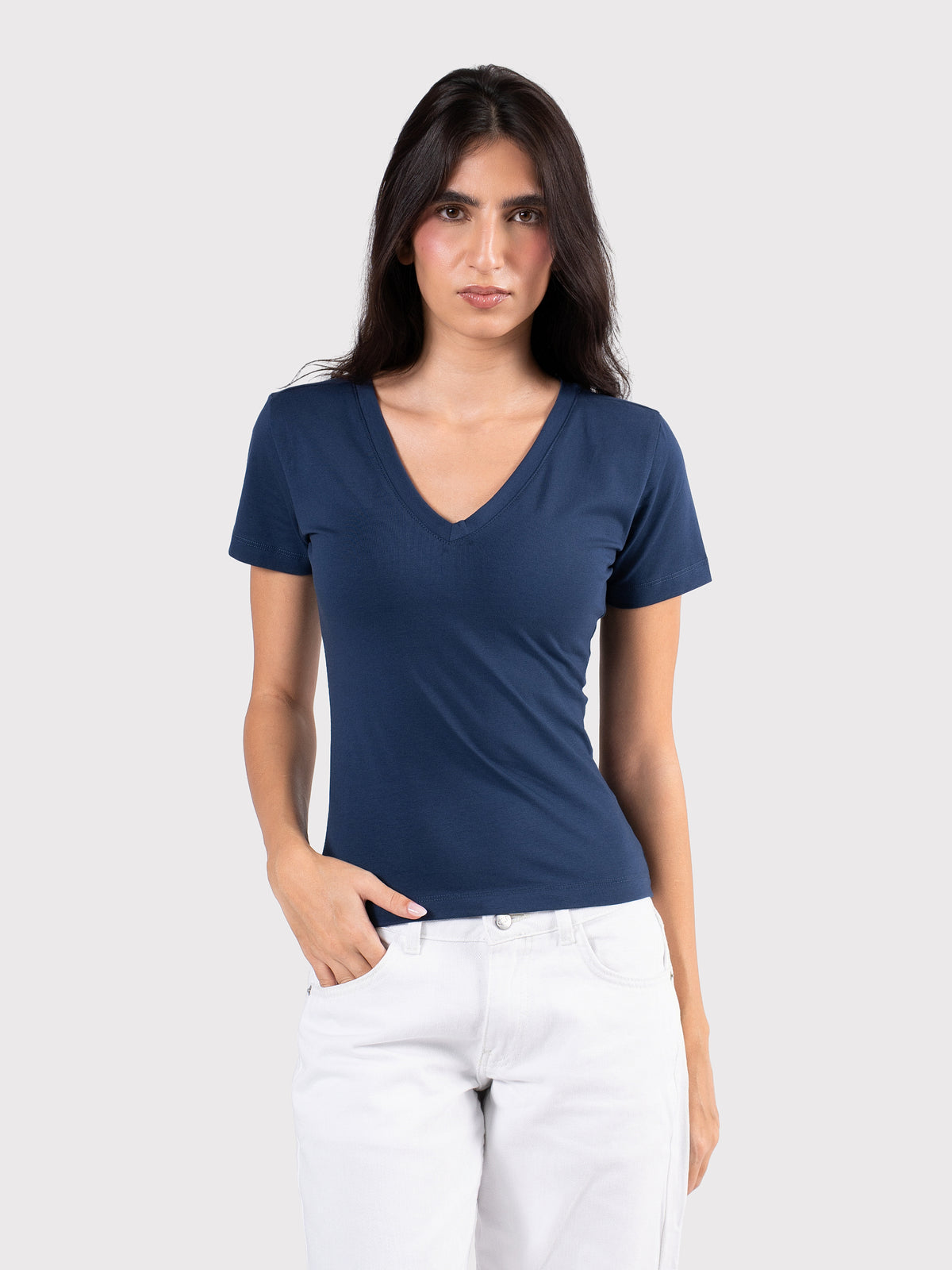 V-NECK SHORT SLEEVE TOP NAVY