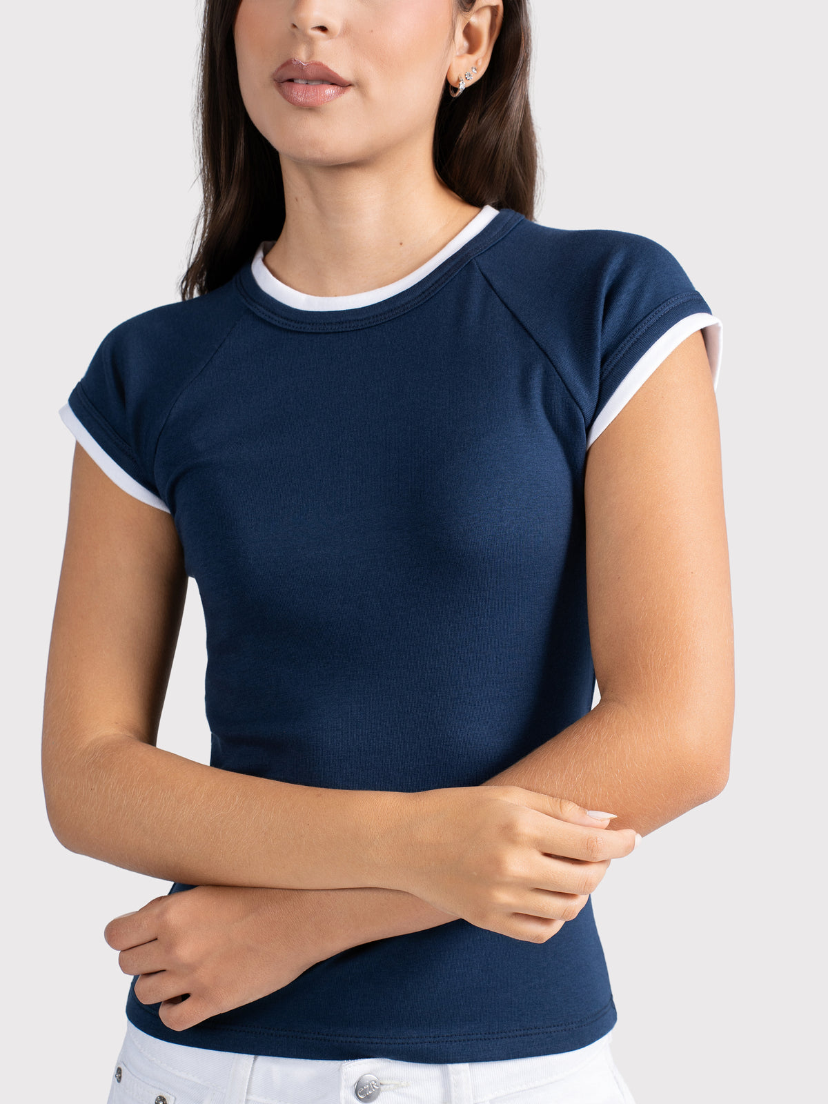 TWO TONE CAP SLEEVE TEE NAVY