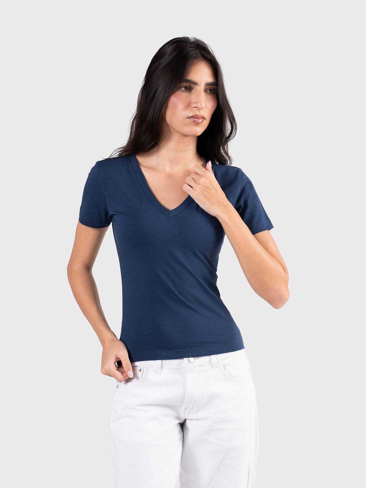V-NECK SHORT SLEEVE TOP NAVY