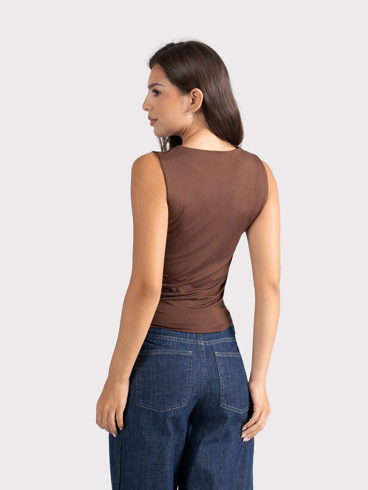 MICROFIBER CREWNECK TANK TOP BROWN