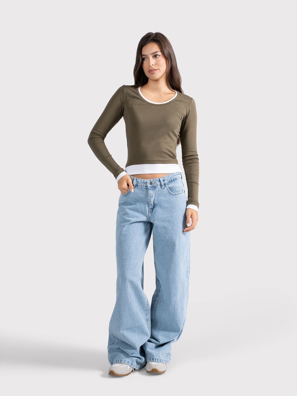 TWO TONE LONG SLEEVE TEE OLIVE