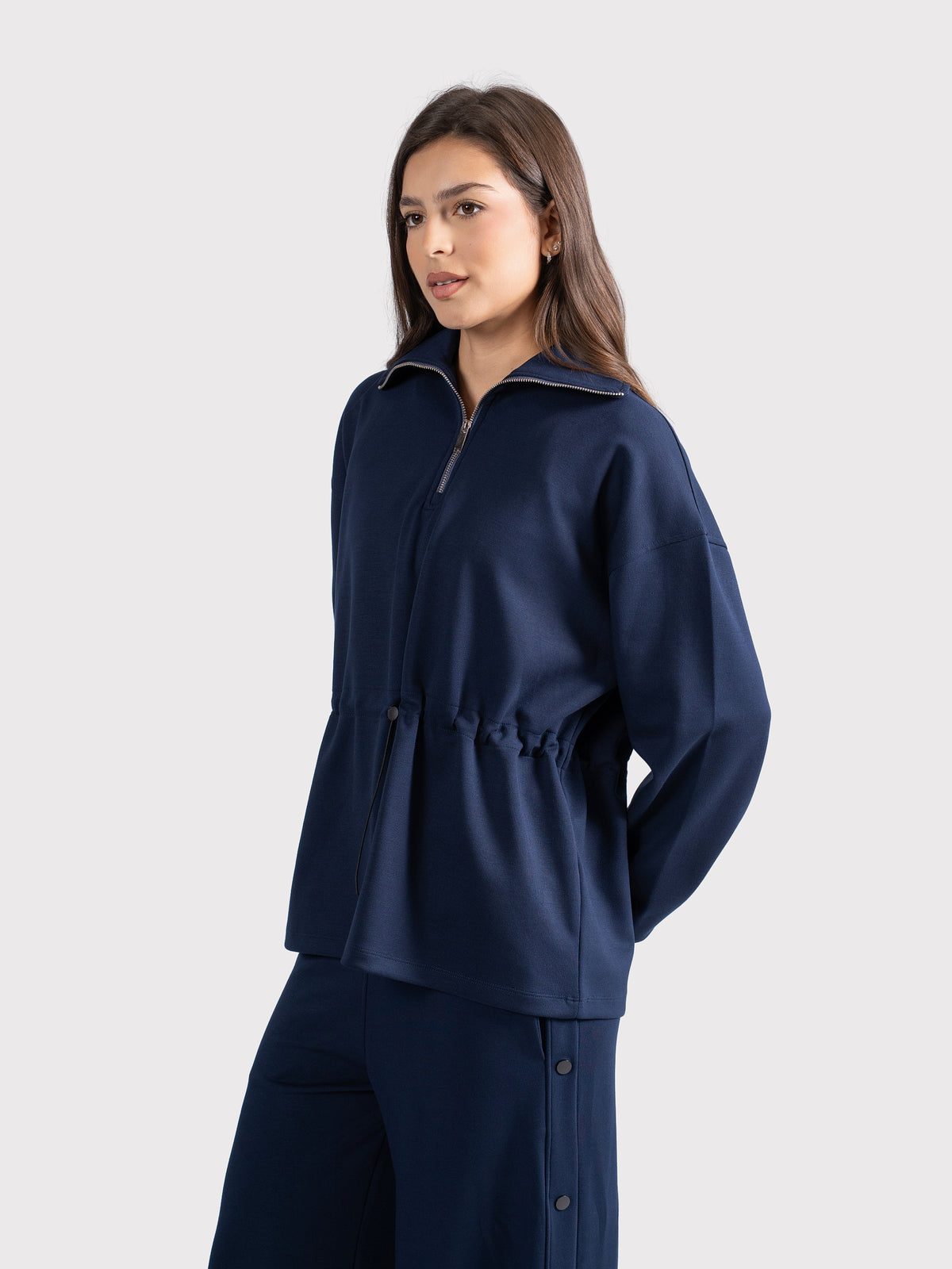 BREATHABLE CINCH SWEATER - NAVY