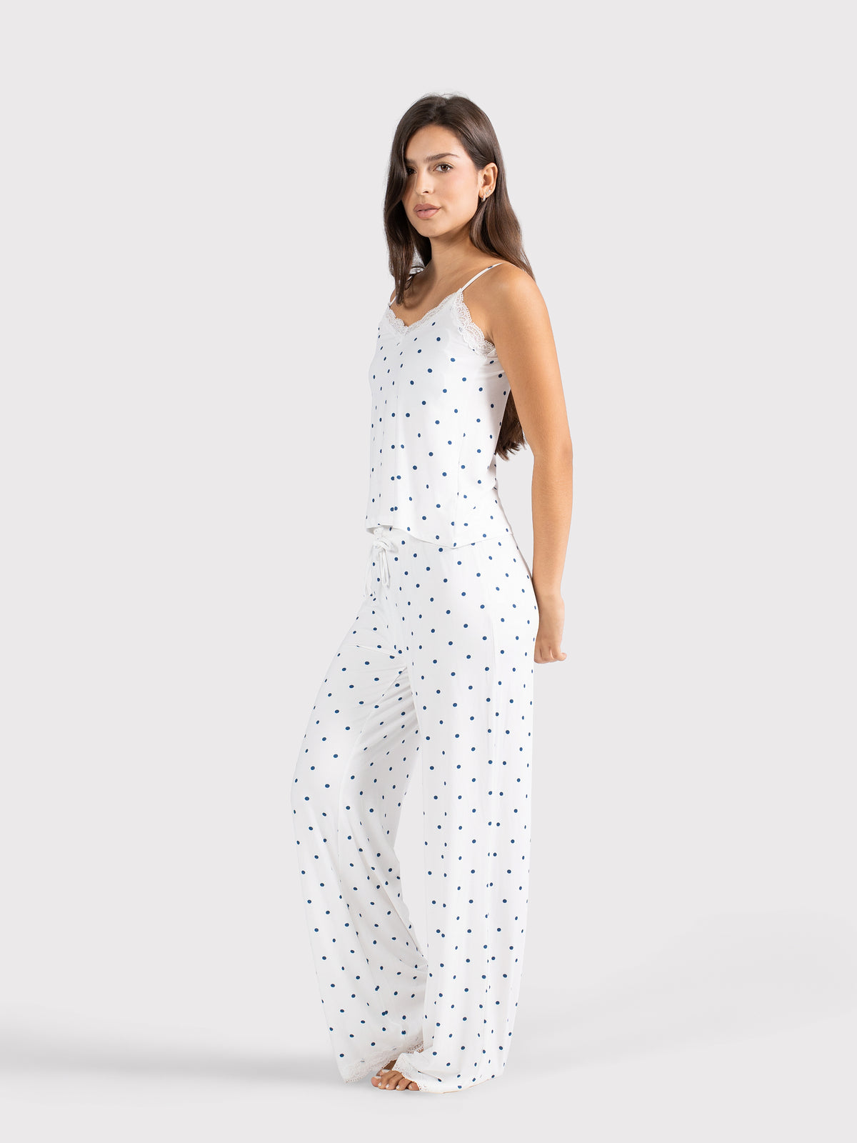 POLKA DOT CAMI PANTS SET WHITE X NAVY