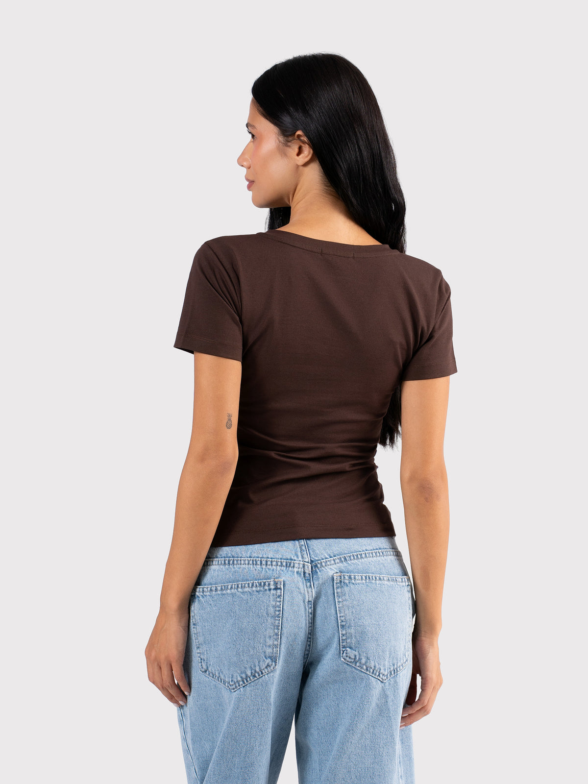 V-NECK SHORT SLEEVE TOP BROWN