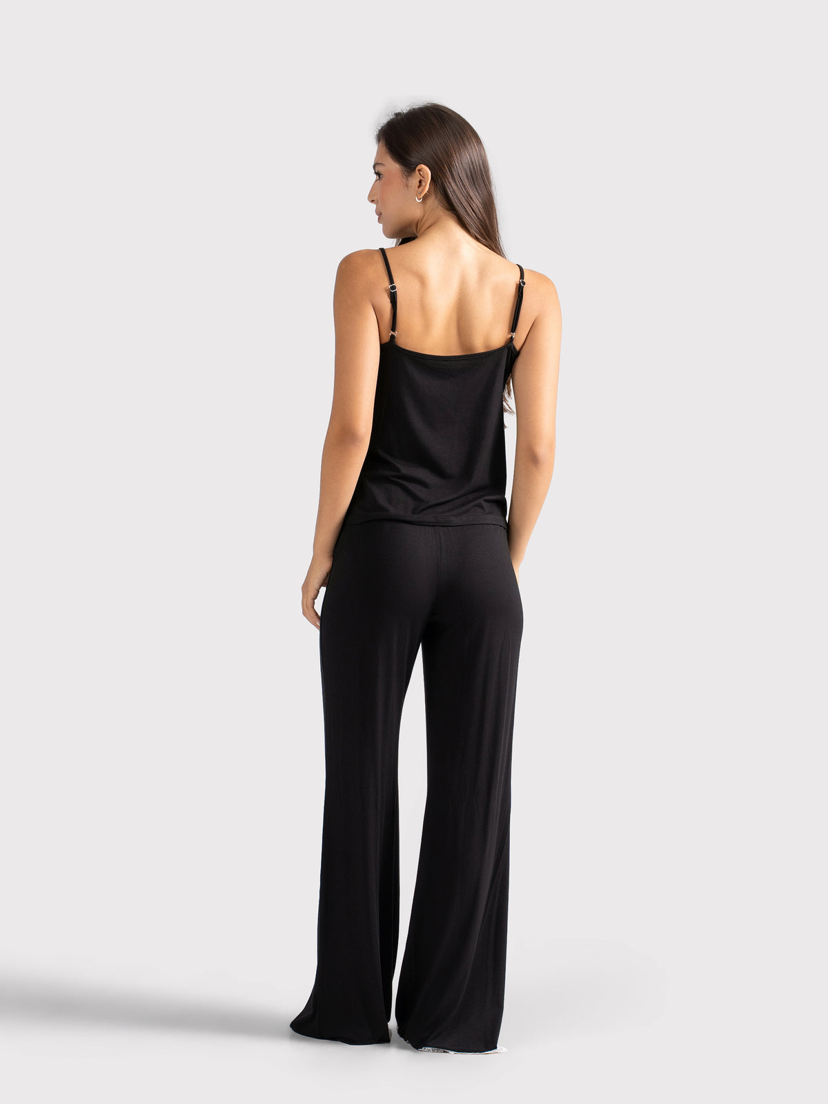 WHITE LACE TRIM CAMI PANTS SET BLACK