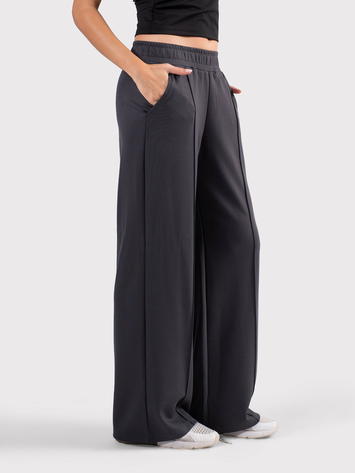BREATHABLE PLEATED WIDE LEG PANTS GREY
