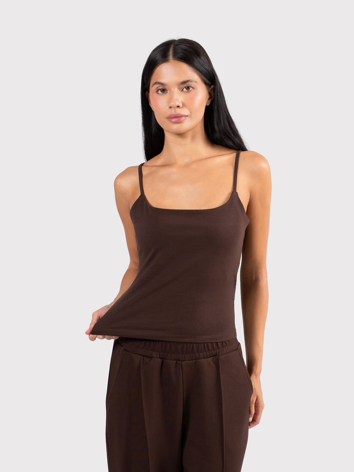 SPAGHETTI STRAP TOP BROWN