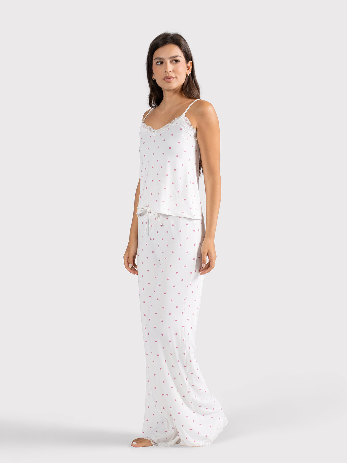 POLKA DOT CAMI PANTS SET WHITE X PINK