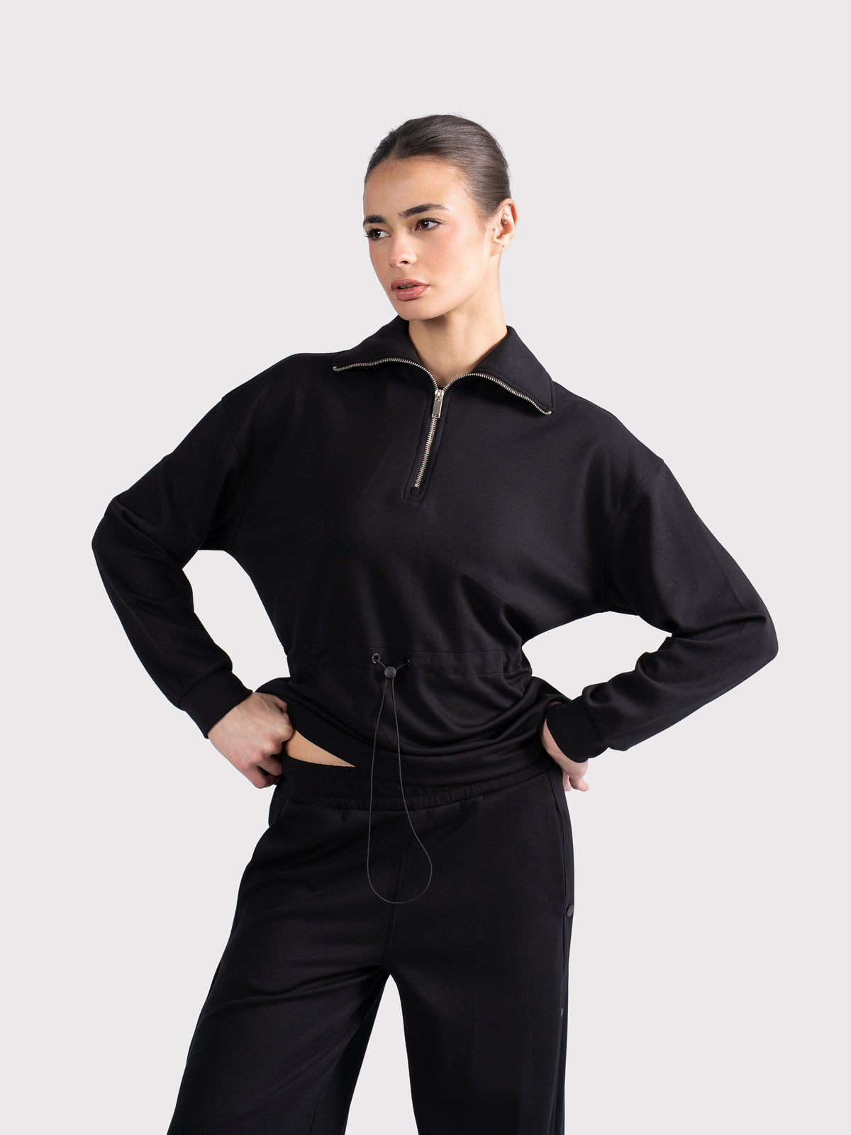 BREATHABLE CINCH SWEATER - BLACK