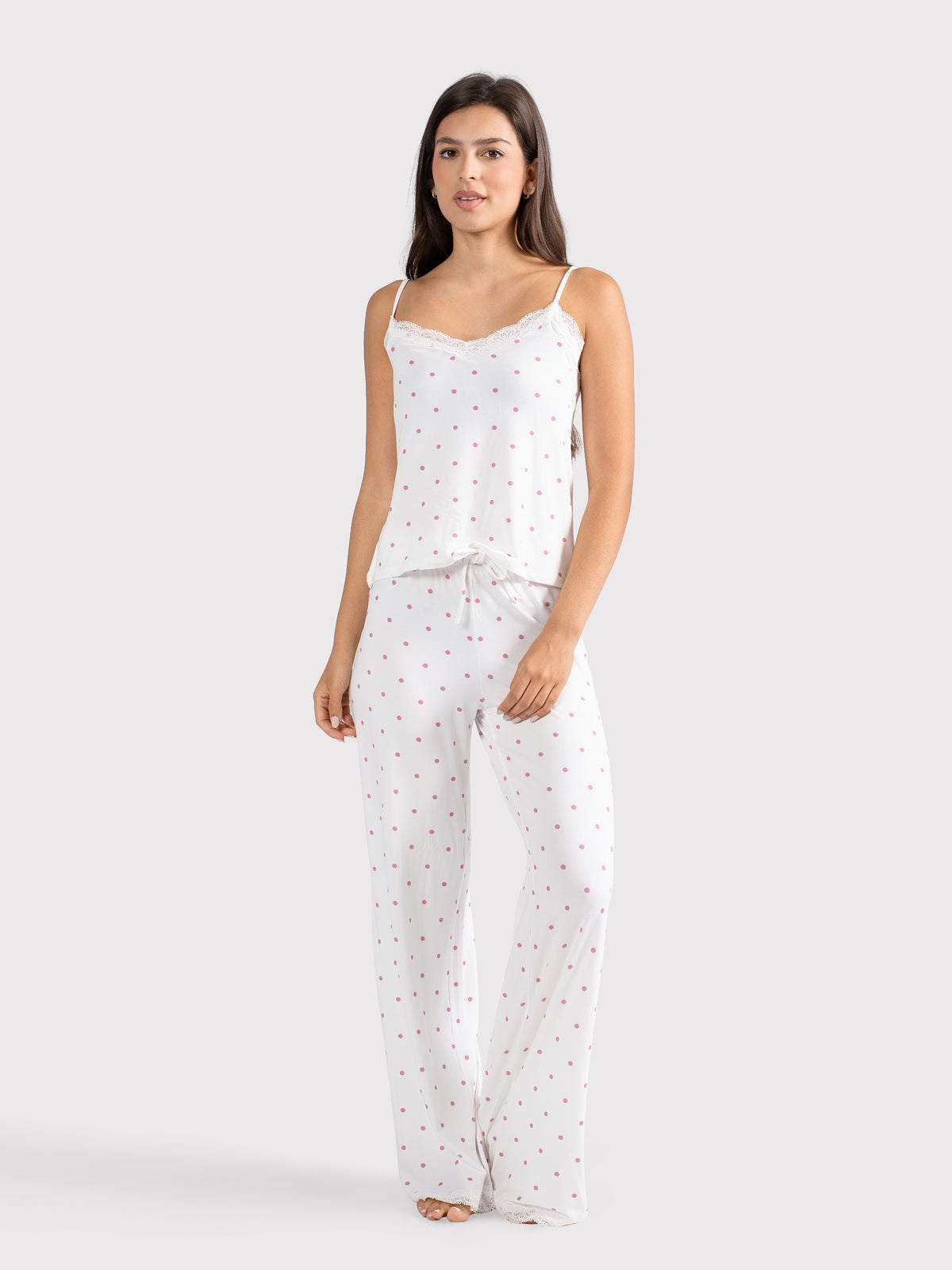 POLKA DOT CAMI PANTS SET WHITE X PINK