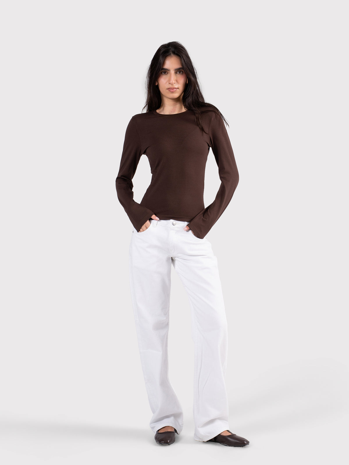 BASIC LONG SLEEVE TOP BROWN