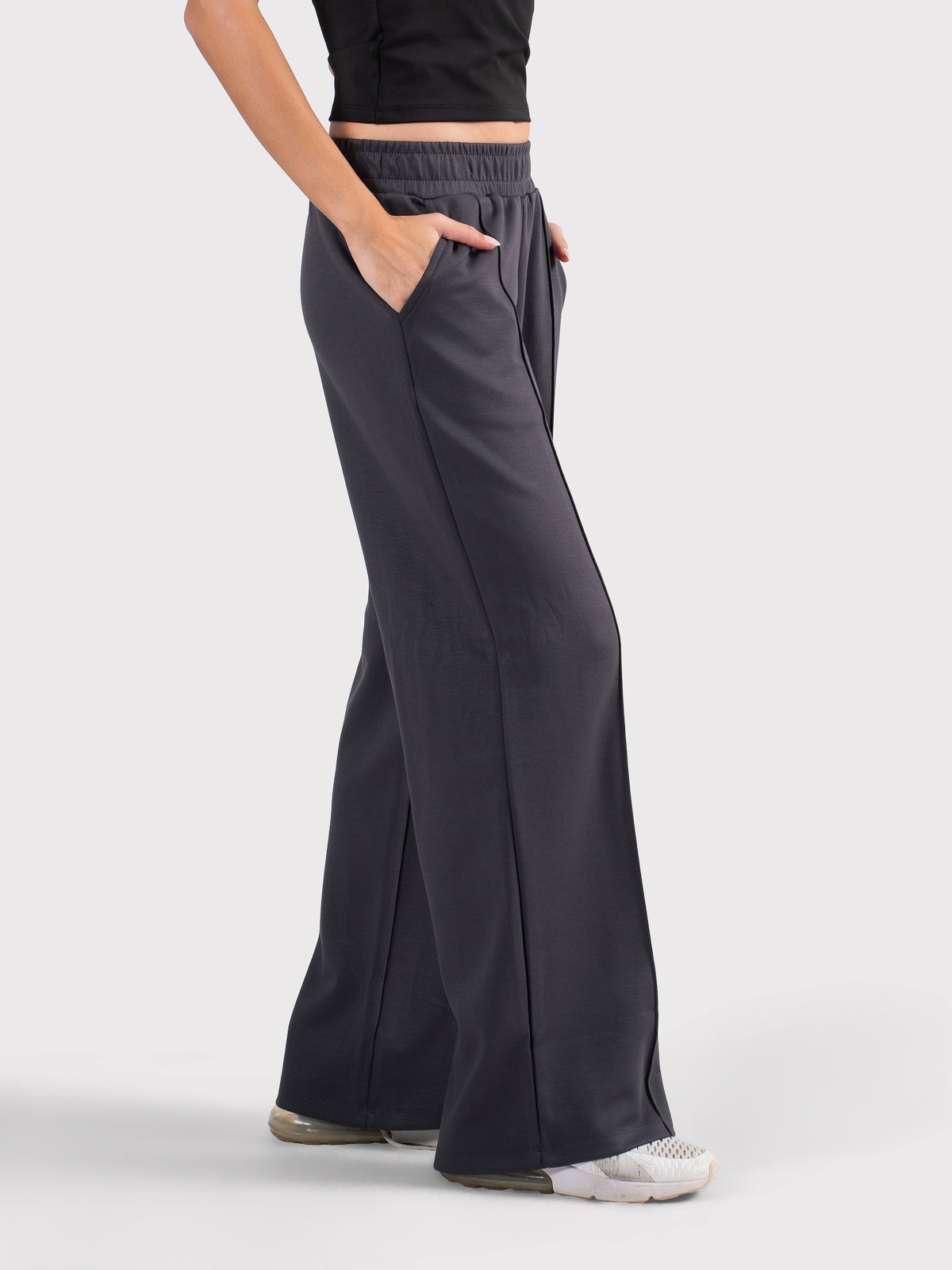 BREATHABLE PLEATED WIDE LEG PANTS GREY