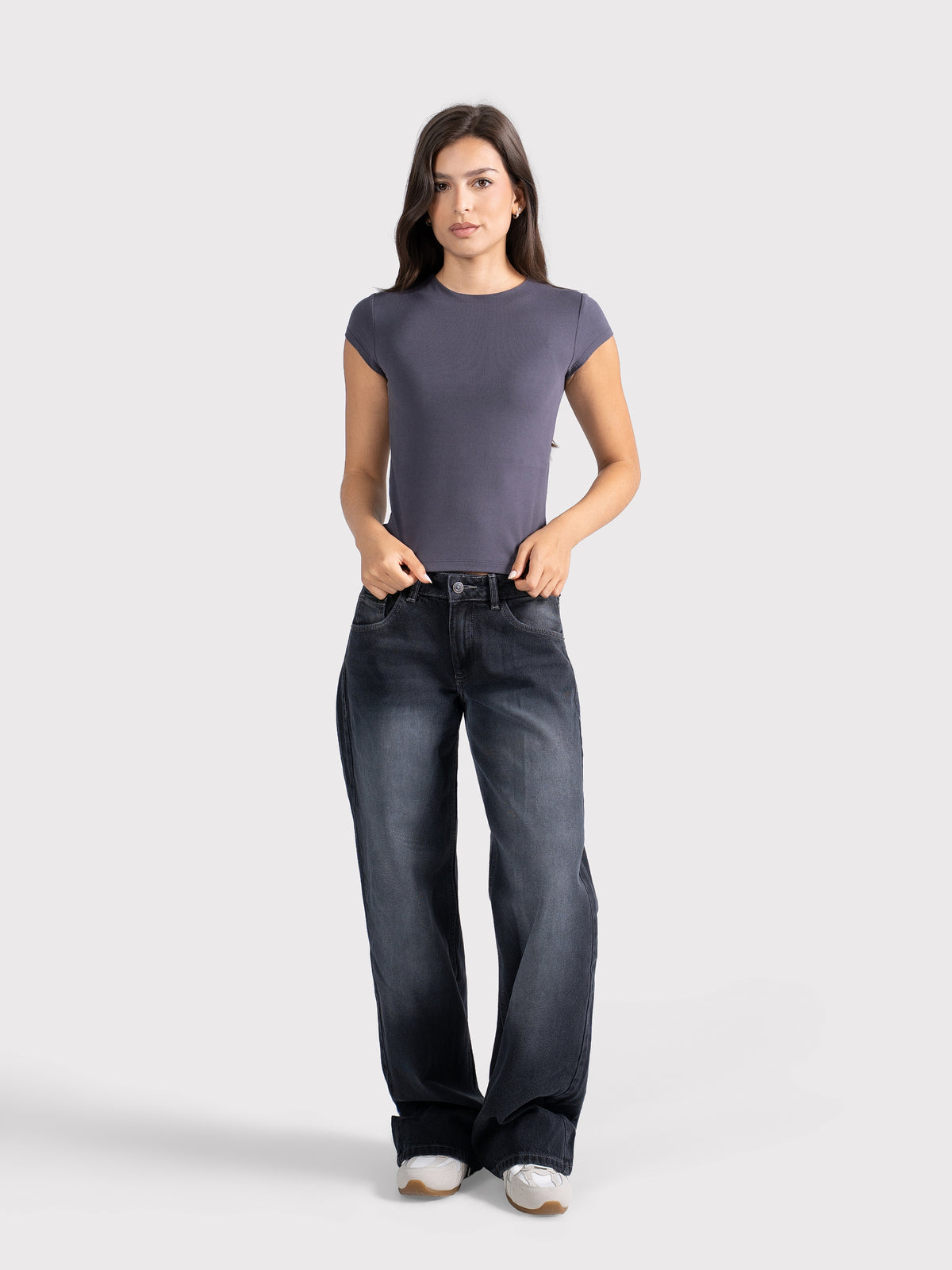 MICROFIBER BASIC SHORT SLEEVE TOP CHARCOAL