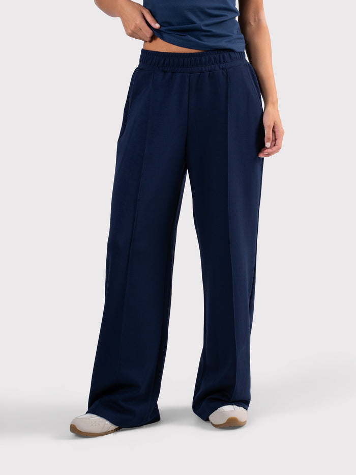 BREATHABLE PLEATED WIDE LEG PANTS NAVY