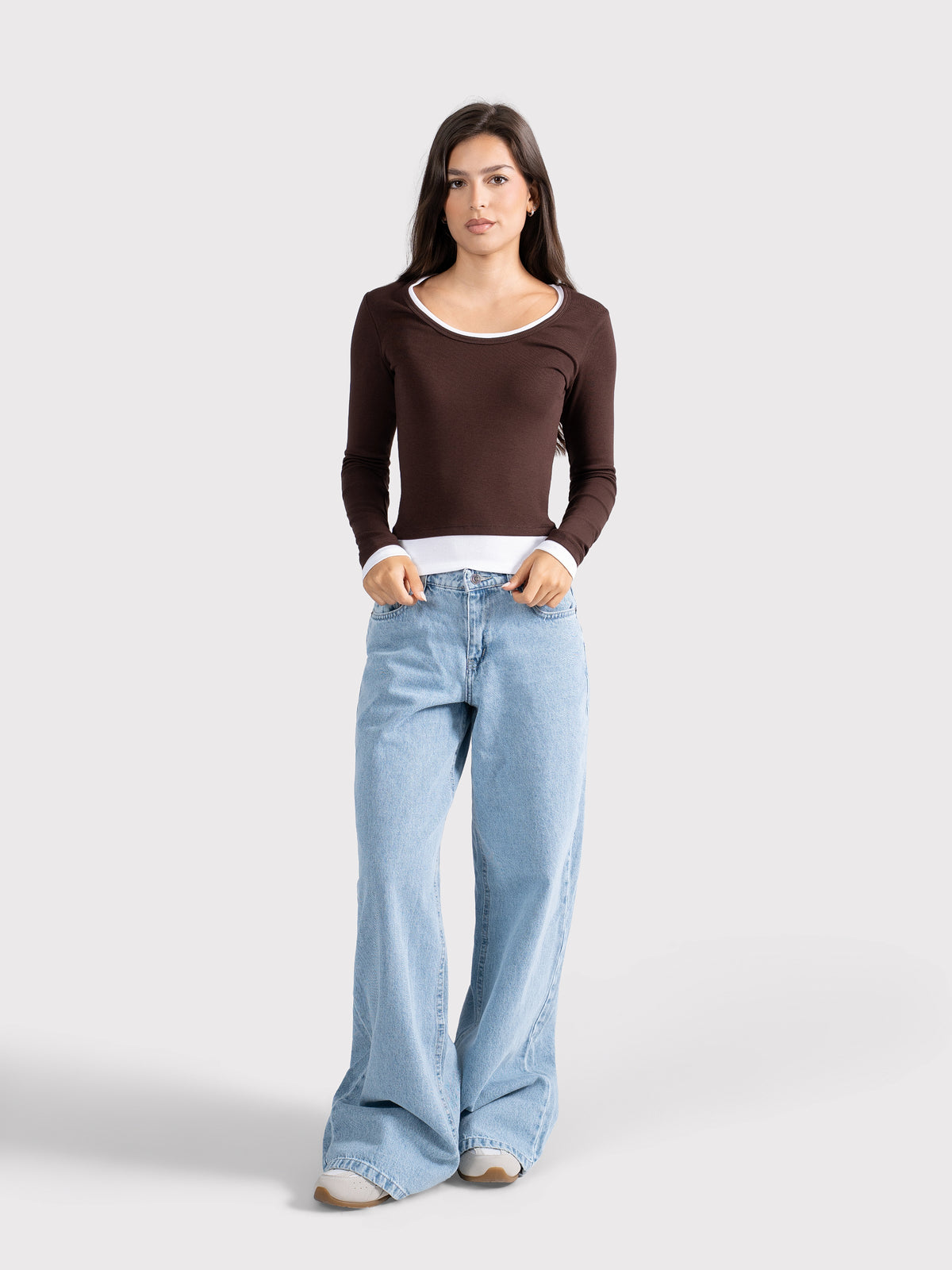 TWO TONE LONG SLEEVE TEE BROWN