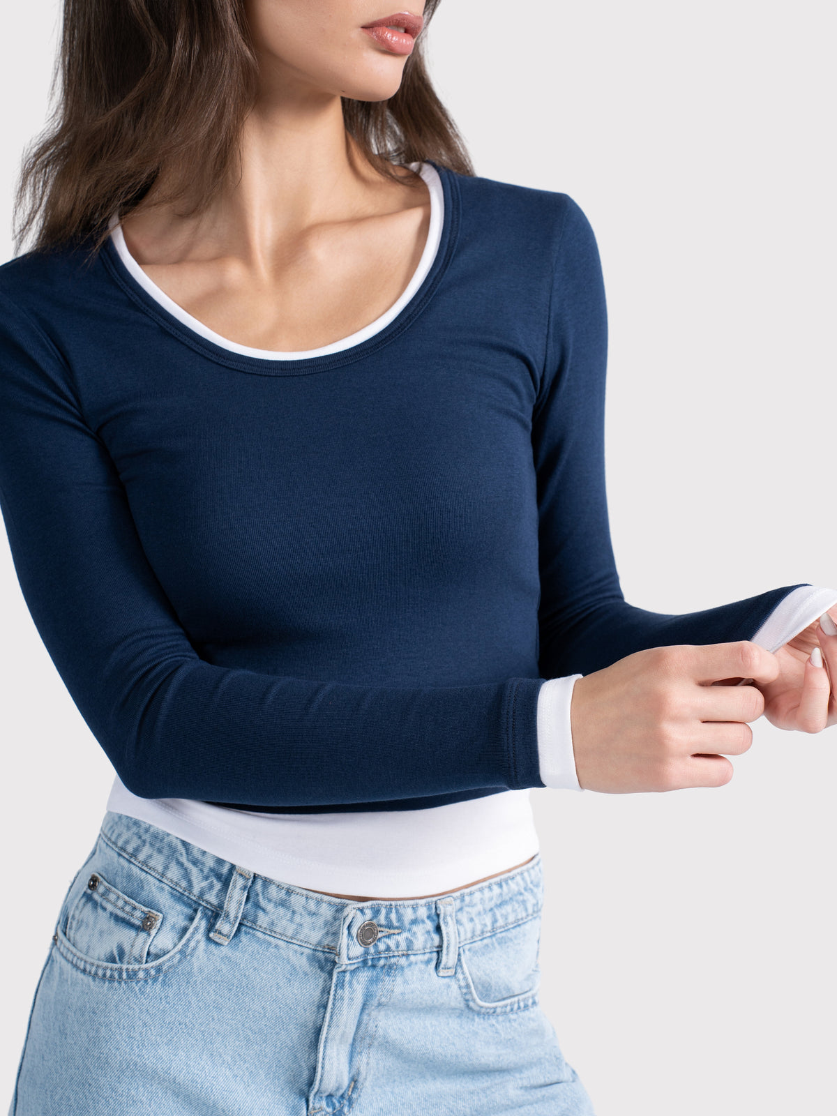 TWO TONE LONG SLEEVE TEE NAVY