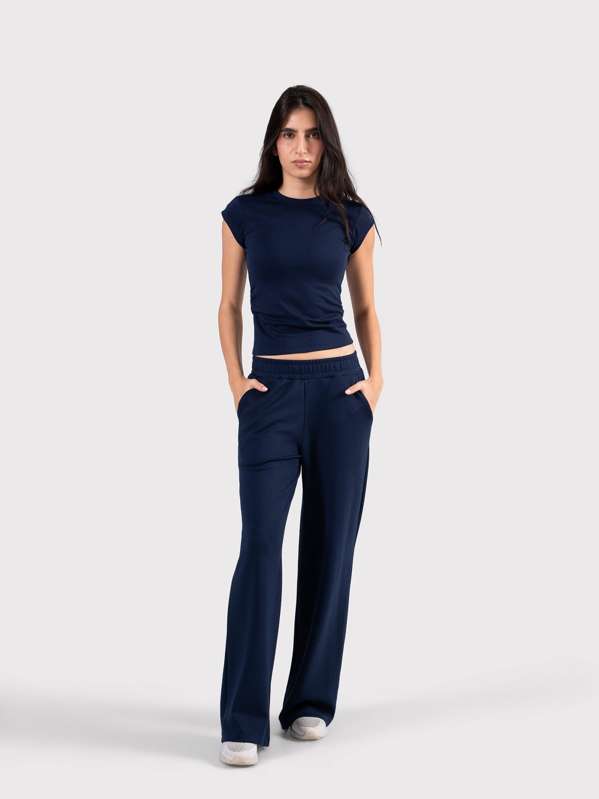 BREATHABLE WIDE LEG PANTS NAVY