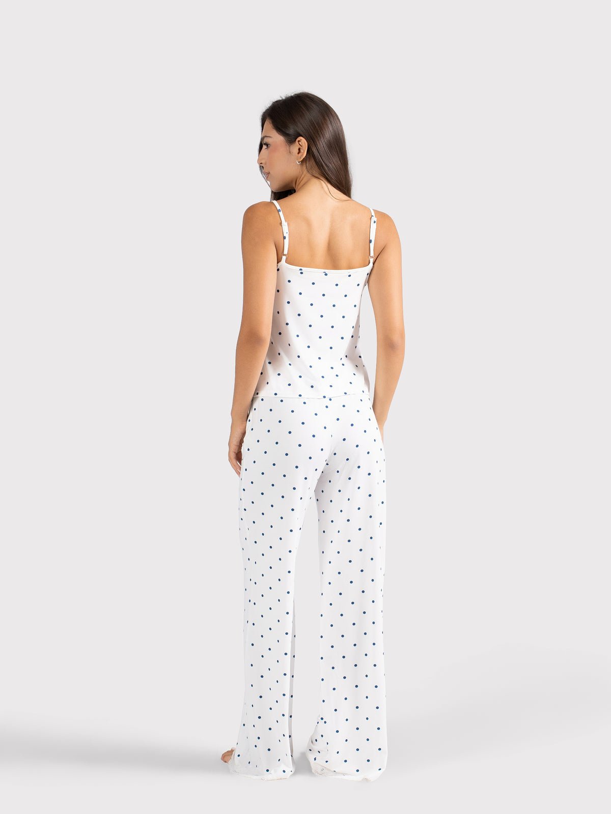 POLKA DOT CAMI PANTS SET WHITE X NAVY