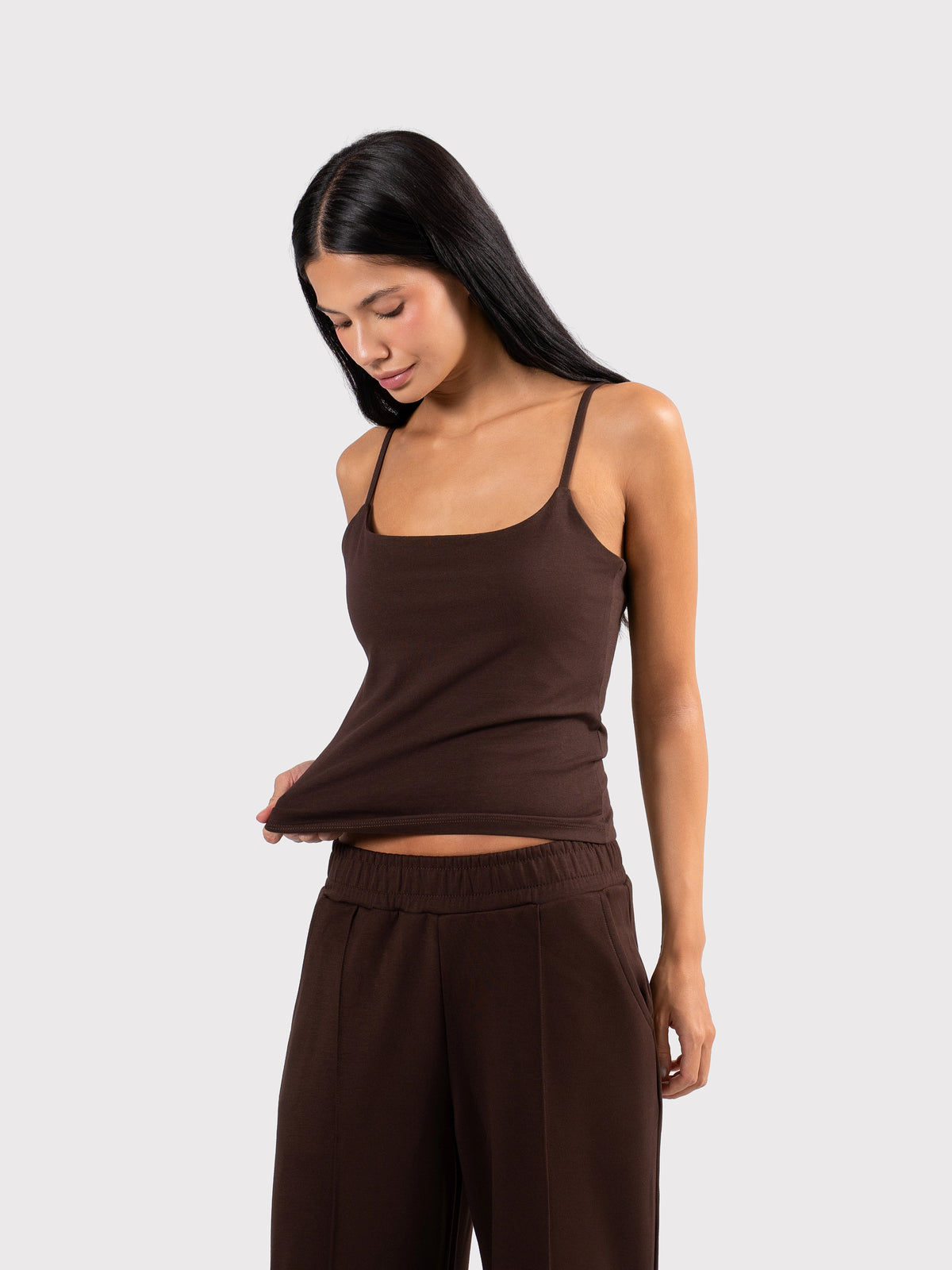 SPAGHETTI STRAP TOP BROWN
