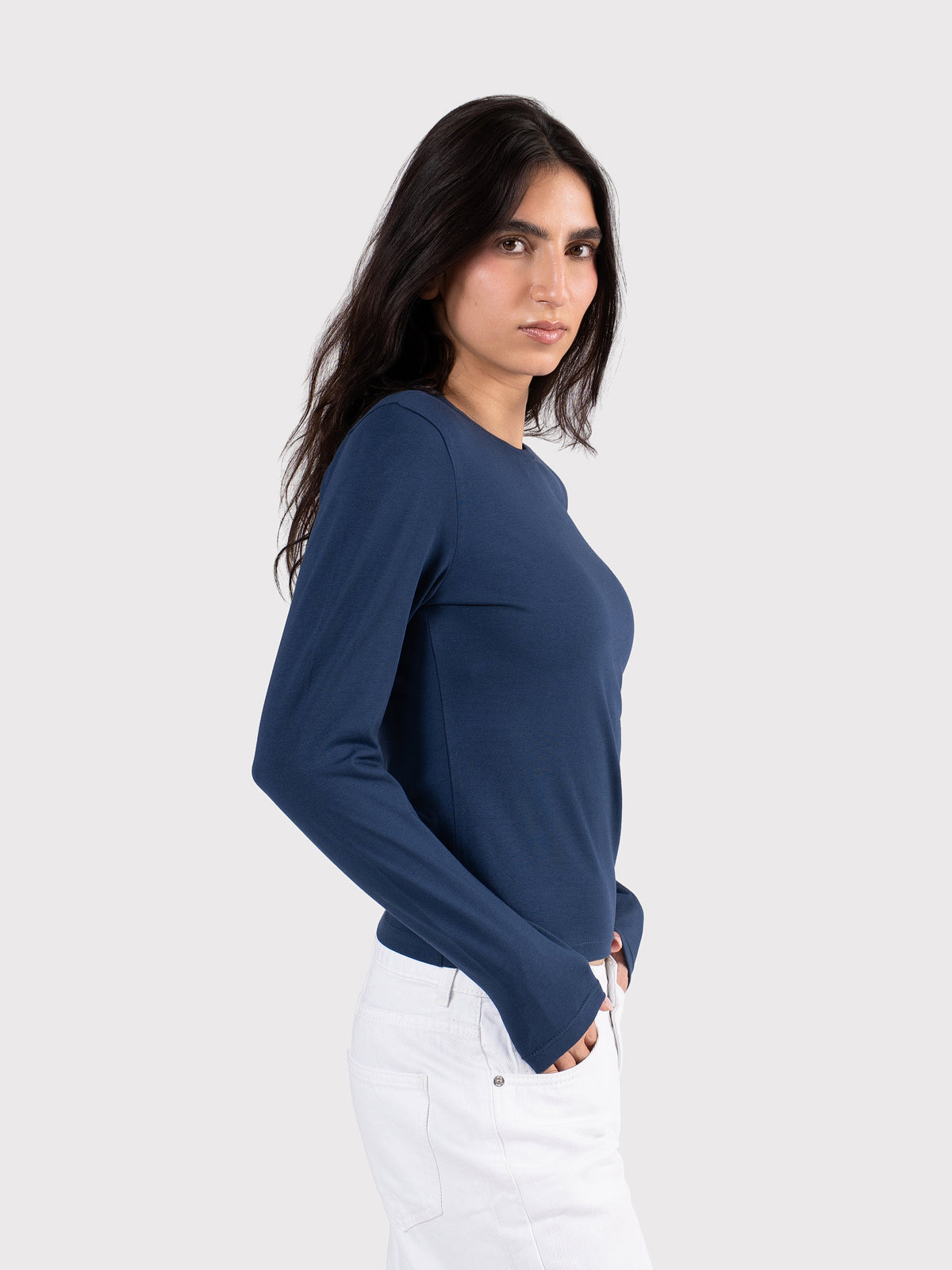 BASIC LONG SLEEVE TOP NAVY