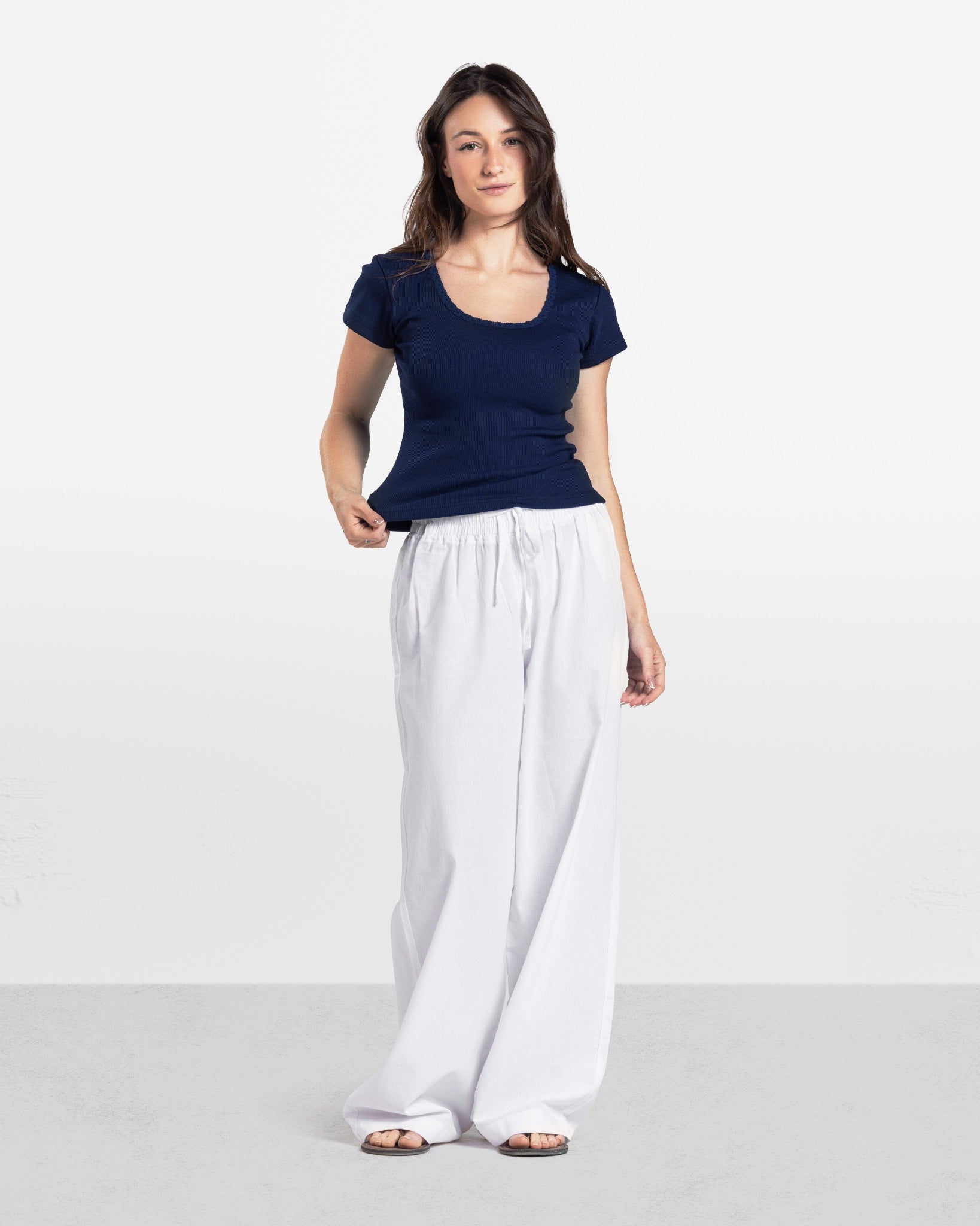 LACE RIBBED SHORT SLEEVE TOP