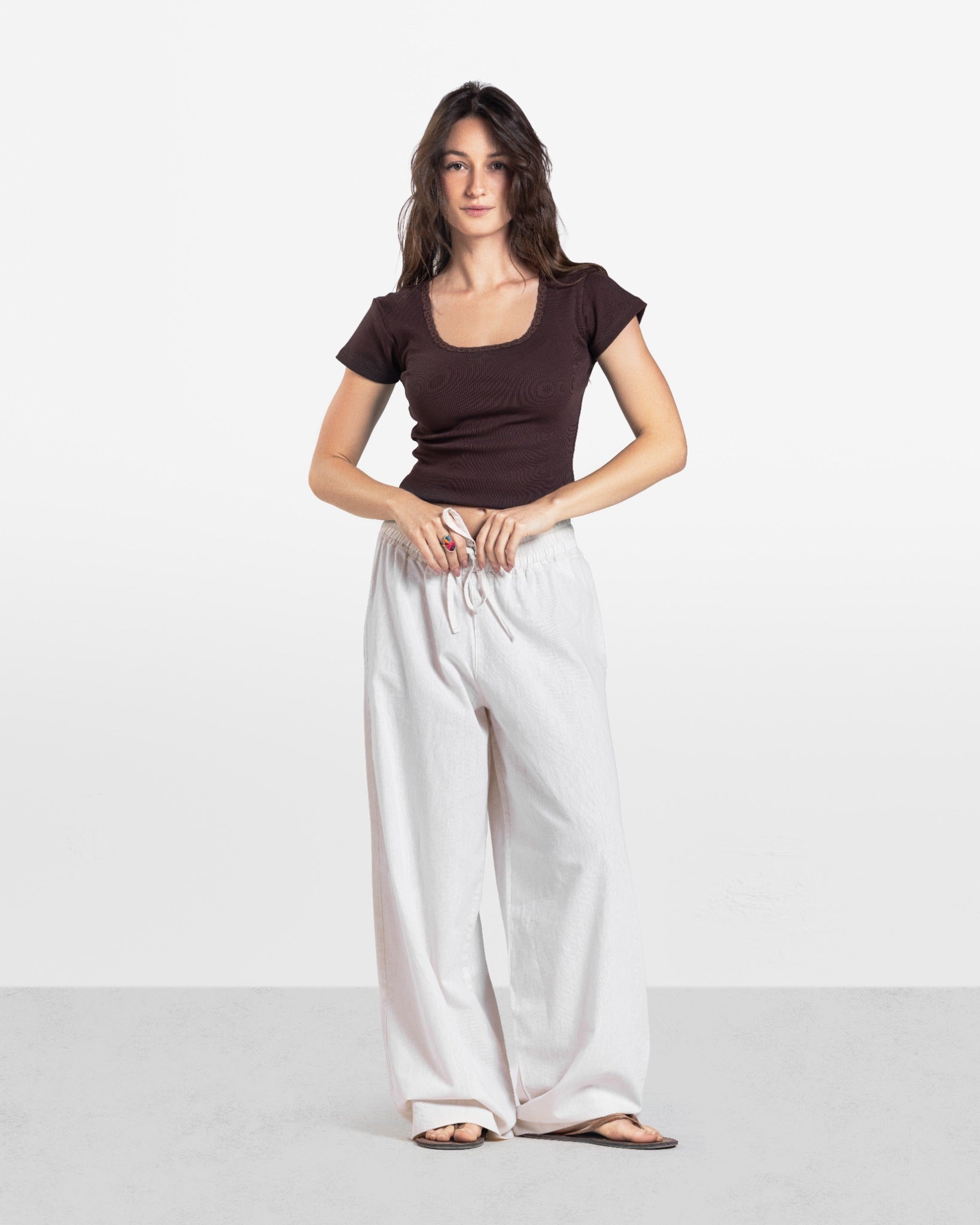 LACE RIBBED SHORT SLEEVE TOP