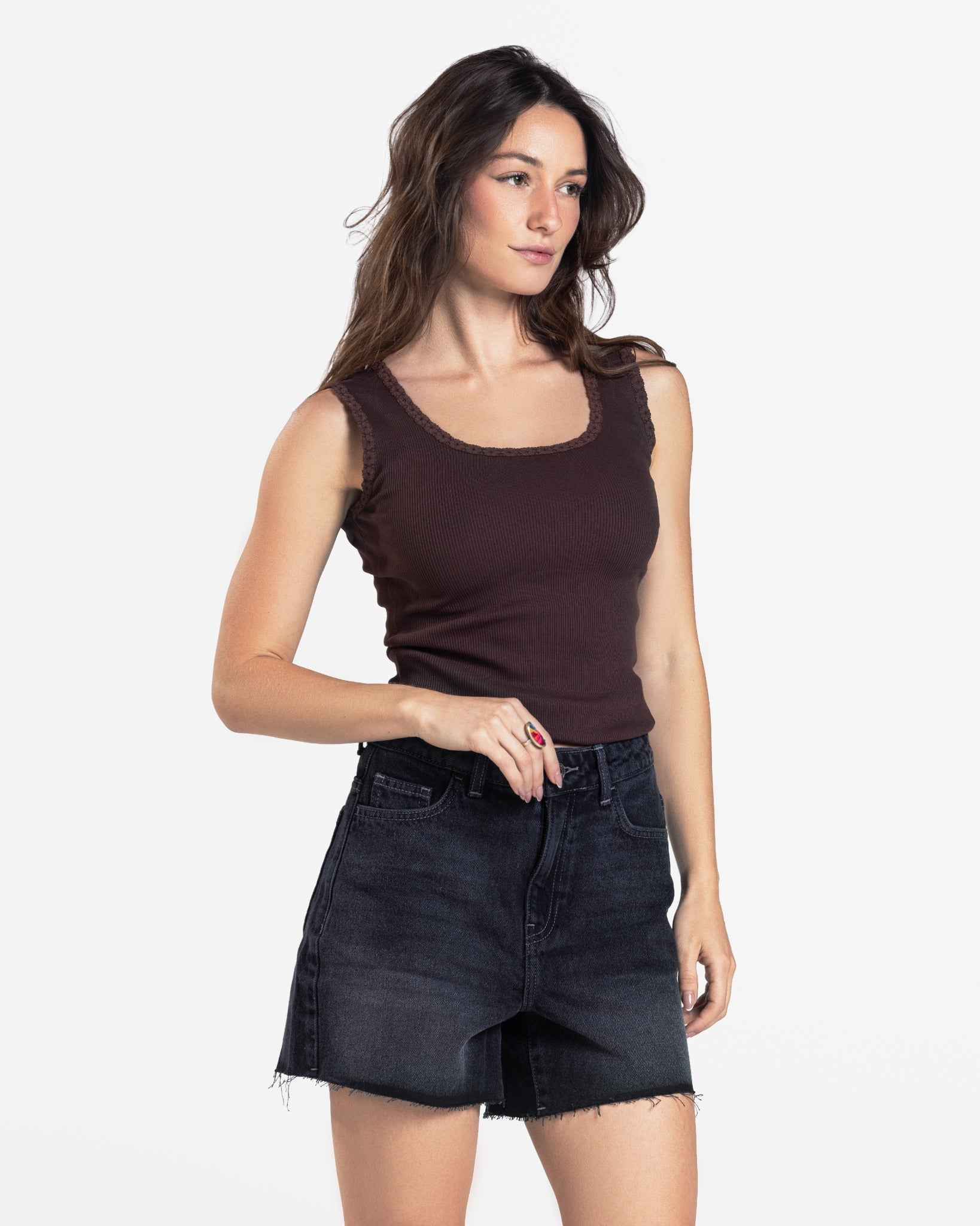 LACE RIBBED TANK TOP