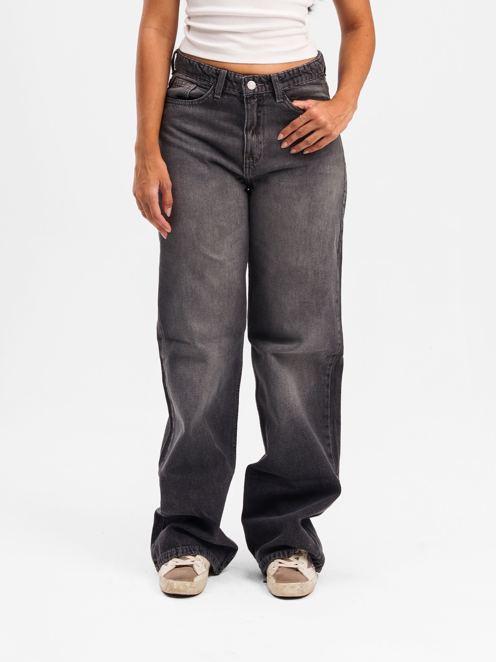 DARK GREY HIGH RISE JEANS