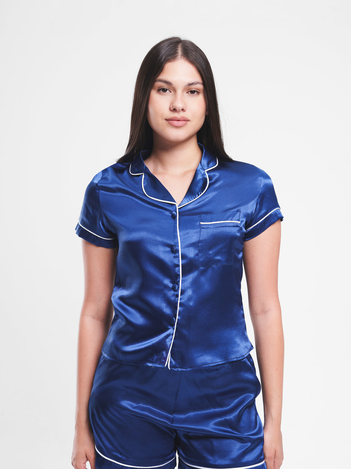 SATIN BUTTON UP PIPED SET