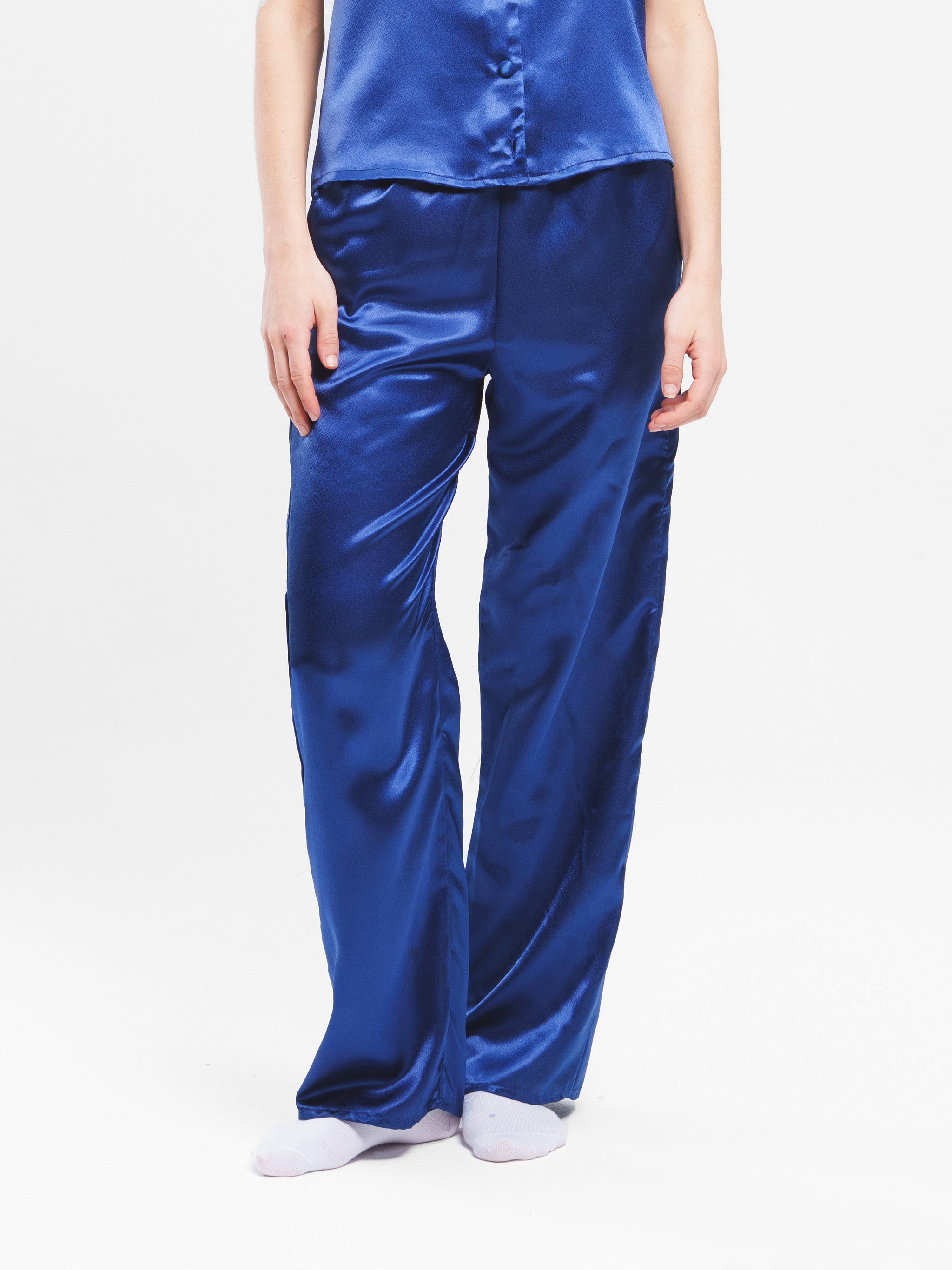 NAVY SATIN BUTTON UP SET