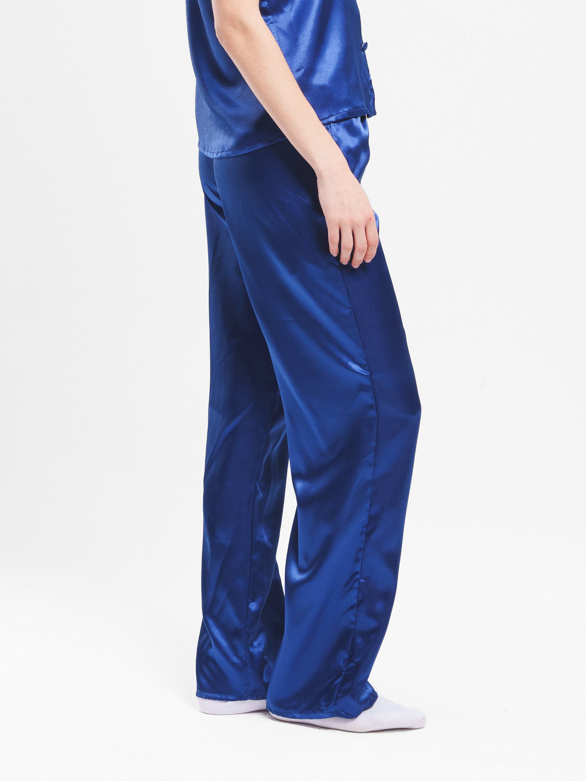 NAVY SATIN BUTTON UP SET