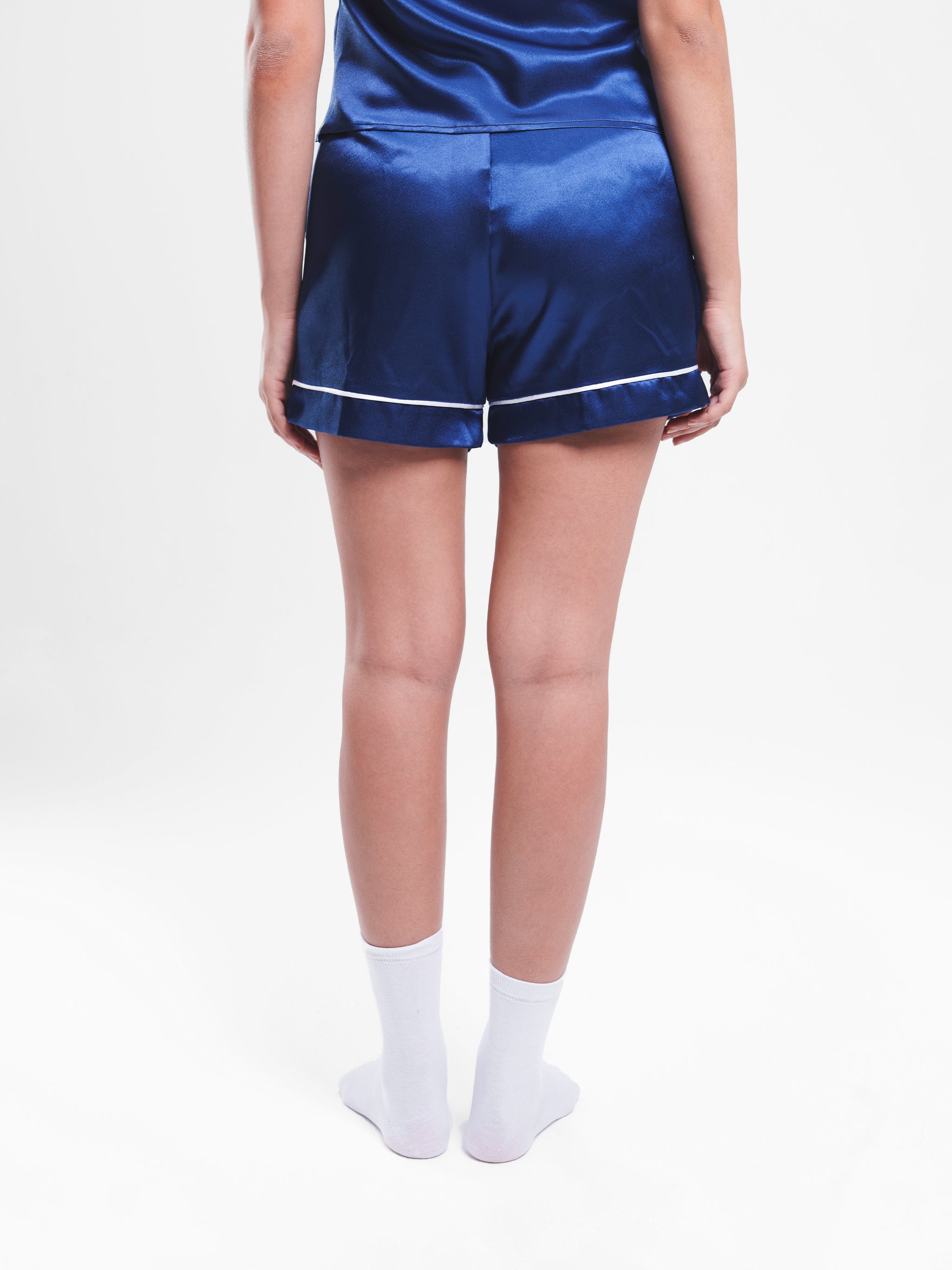 NAVY SATIN BUTTON UP PIPED SET