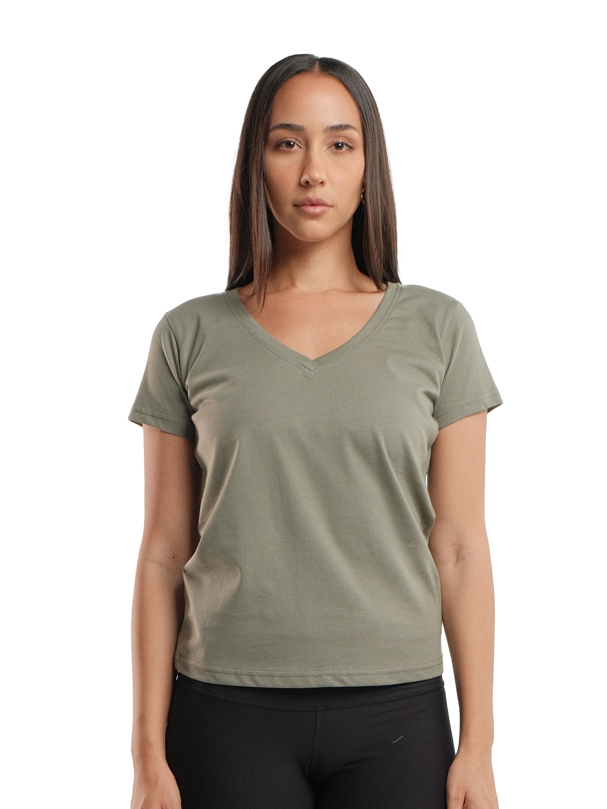 OLIVE RELAXED FIT V-NECK TEE