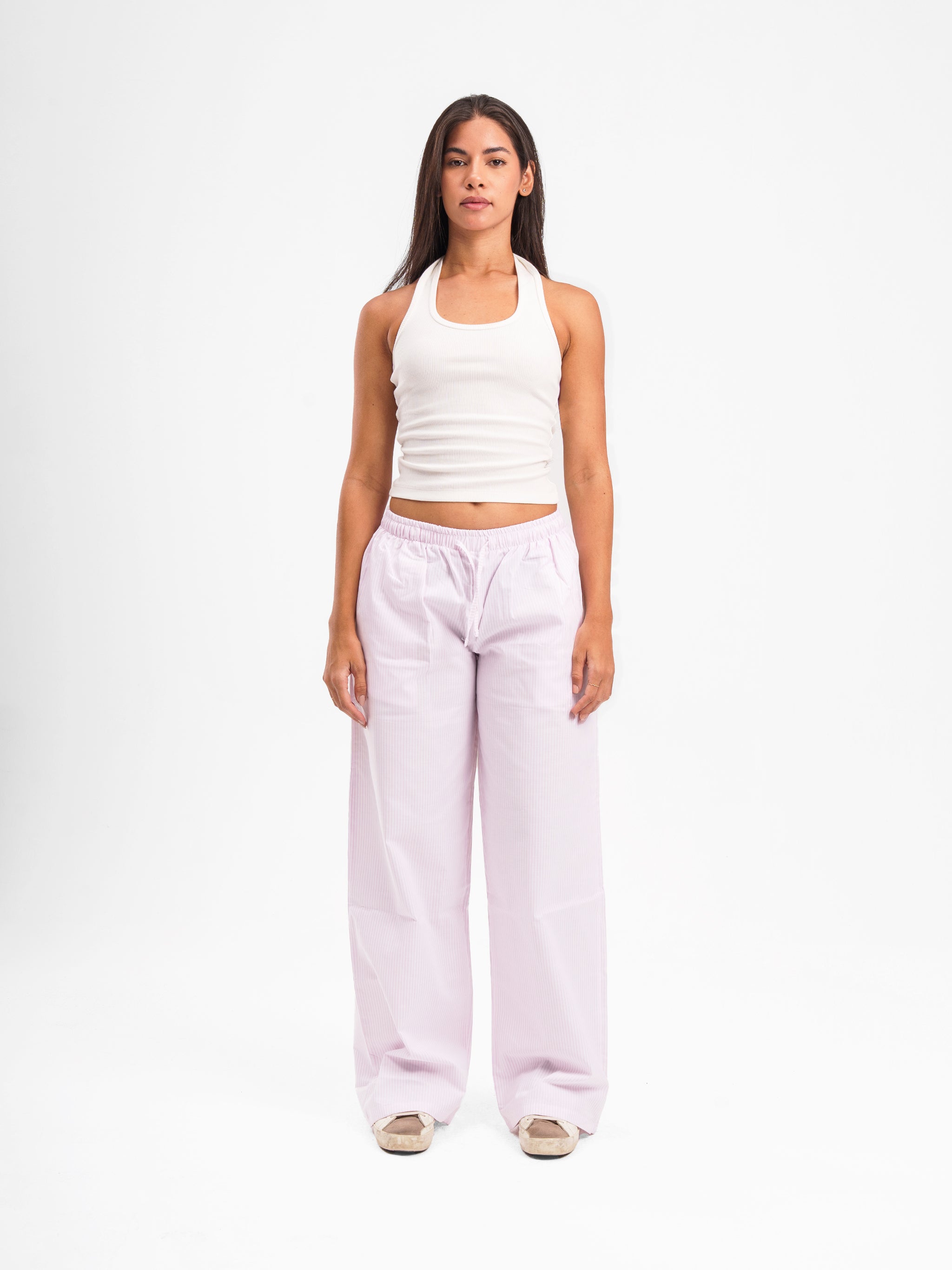 PINK STRIPED LINEN PANTS
