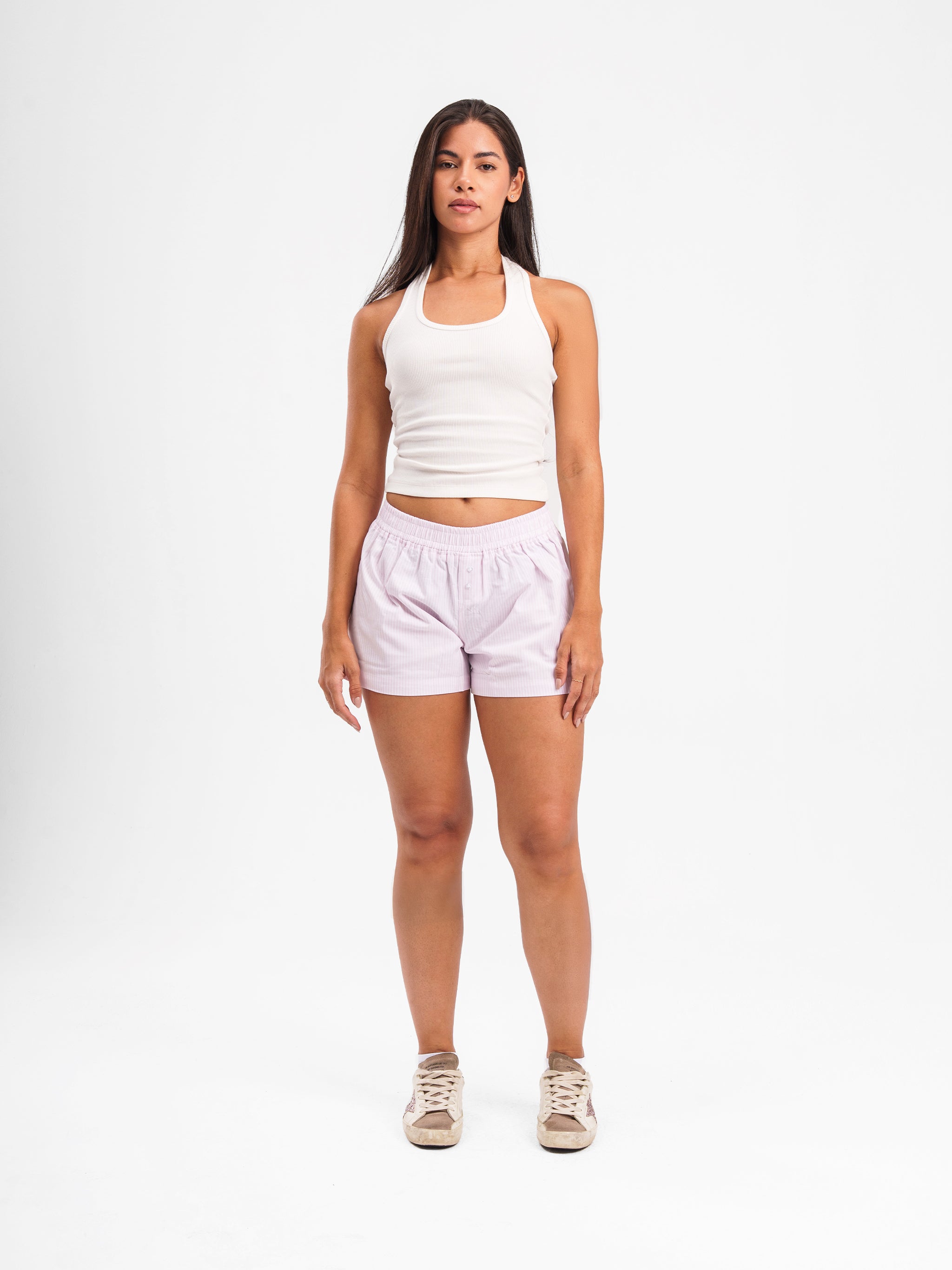 PINK STRIPED LINEN SHORTS