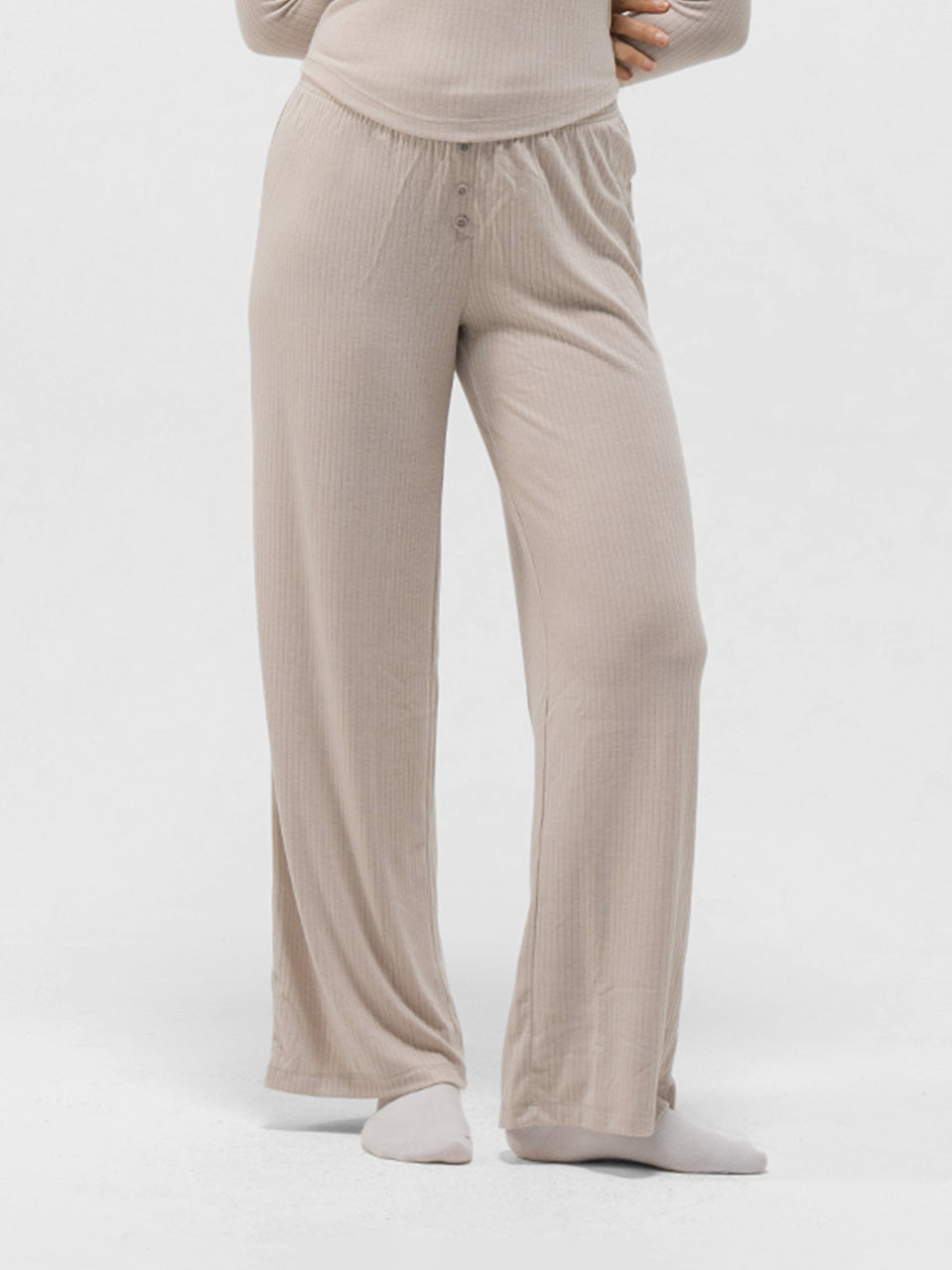 RIBBED COTTON BUTTON UP LONG SLEEVE PANTS SET