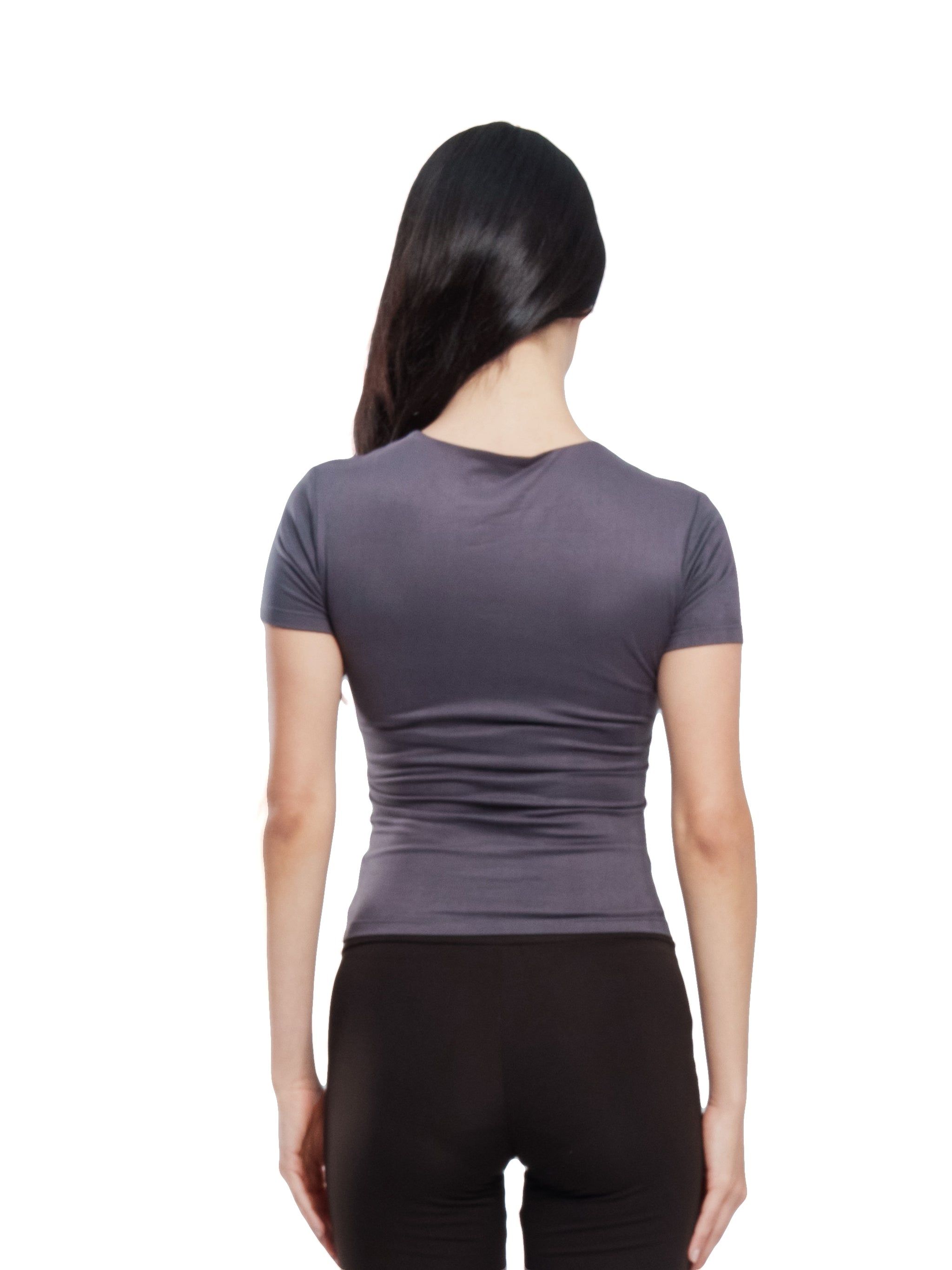 CHARCOAL MICROFIBER BASIC SHORT SLEEVE TOP