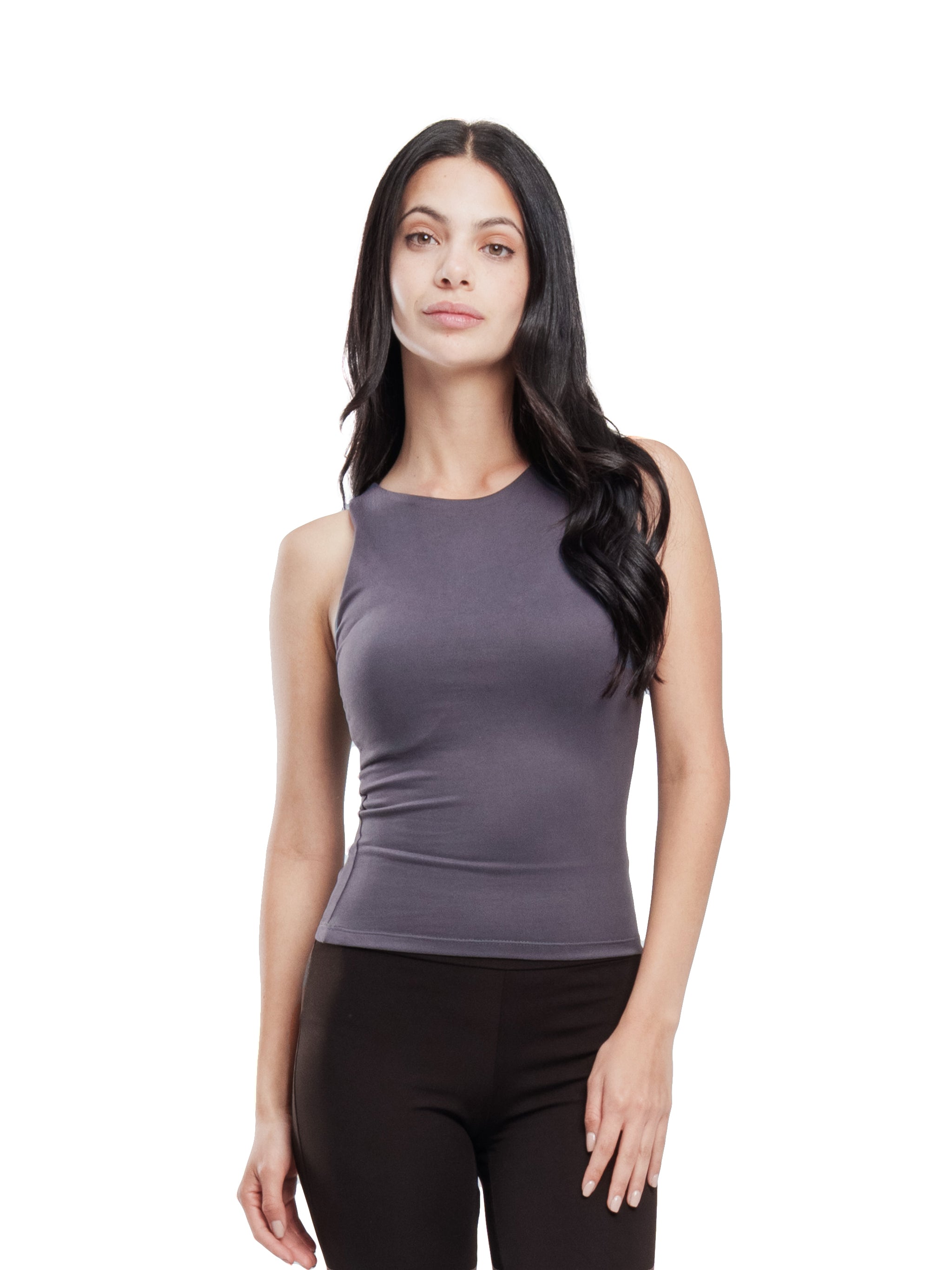CHARCOAL MICROFIBER CREWNECK TANK TOP