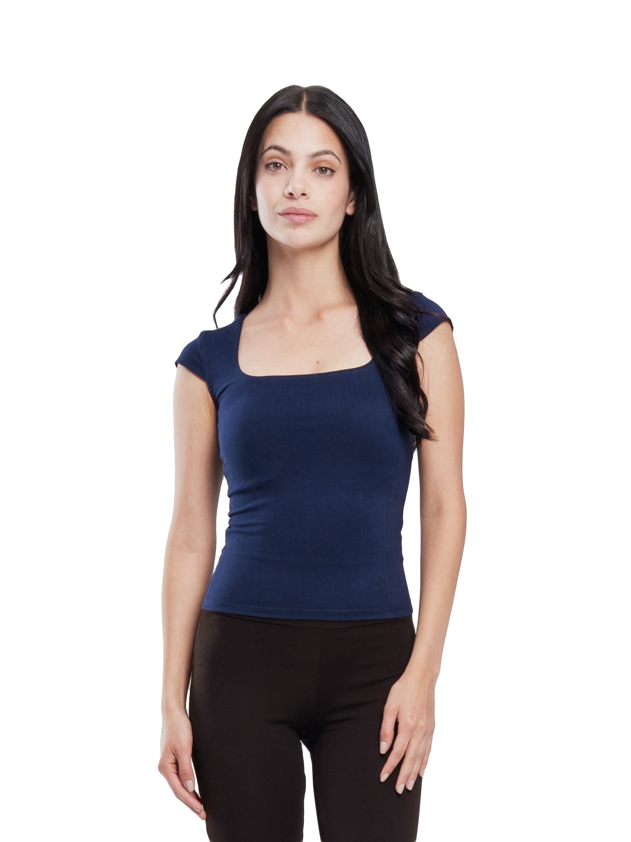 NAVY MICROFIBER SQUARE NECK TOP