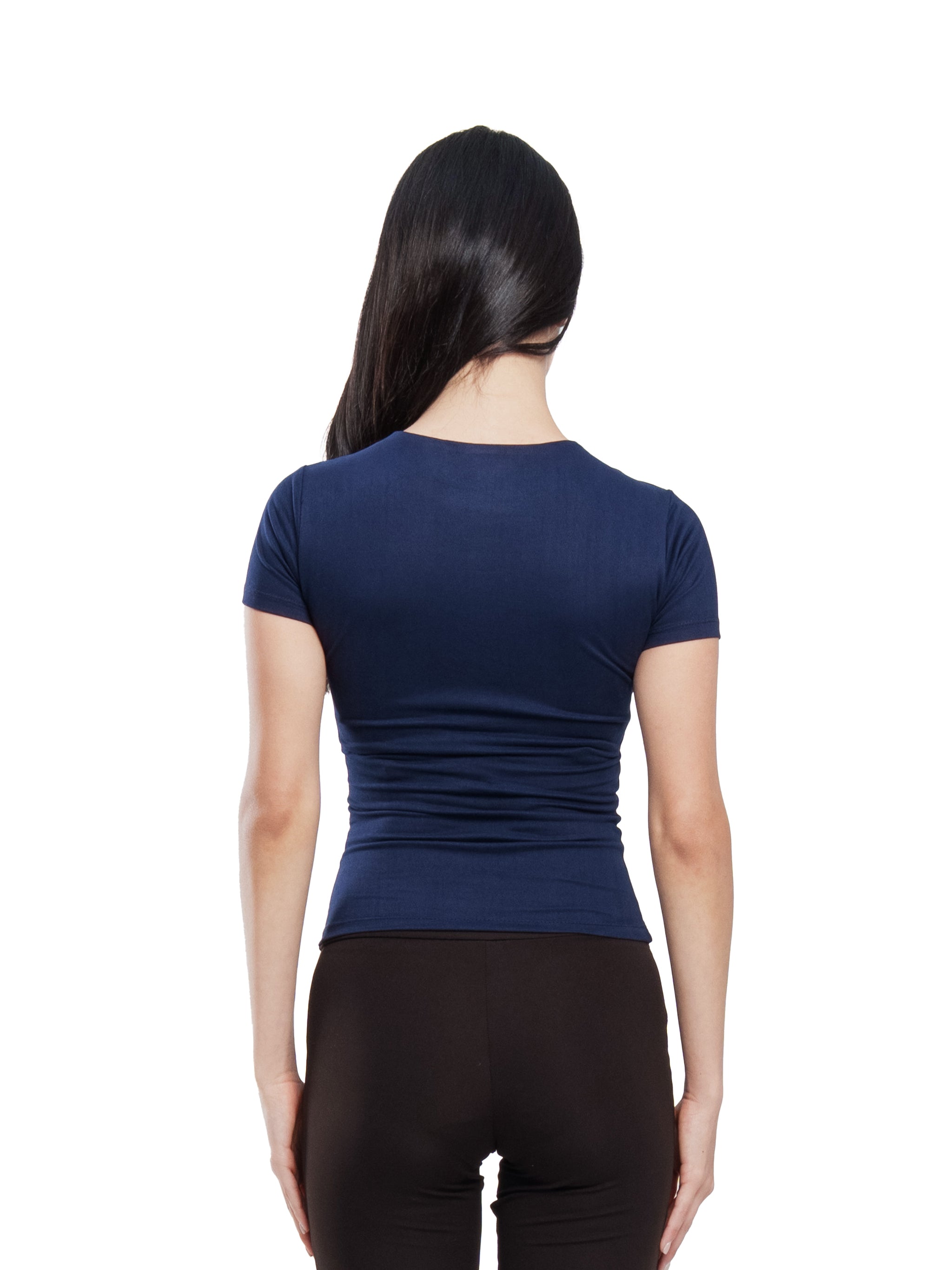 NAVY MICROFIBER BASIC SHORT SLEEVE TOP