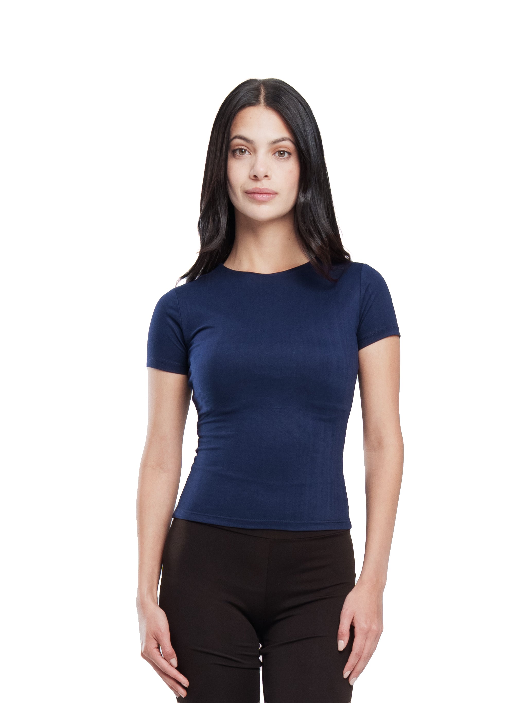 NAVY MICROFIBER BASIC SHORT SLEEVE TOP