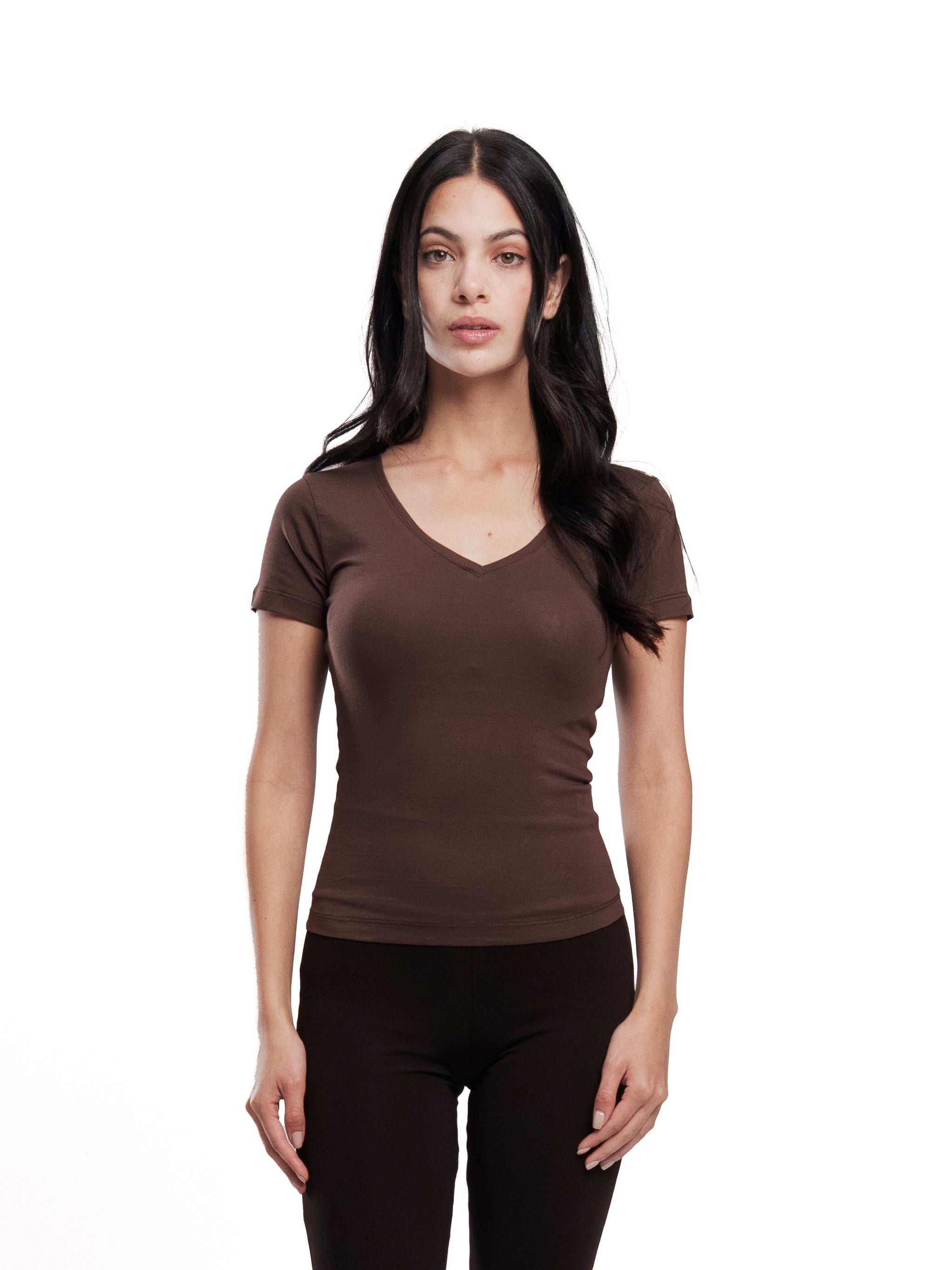 BROWN V-NECK SHORT SLEEVE TOP