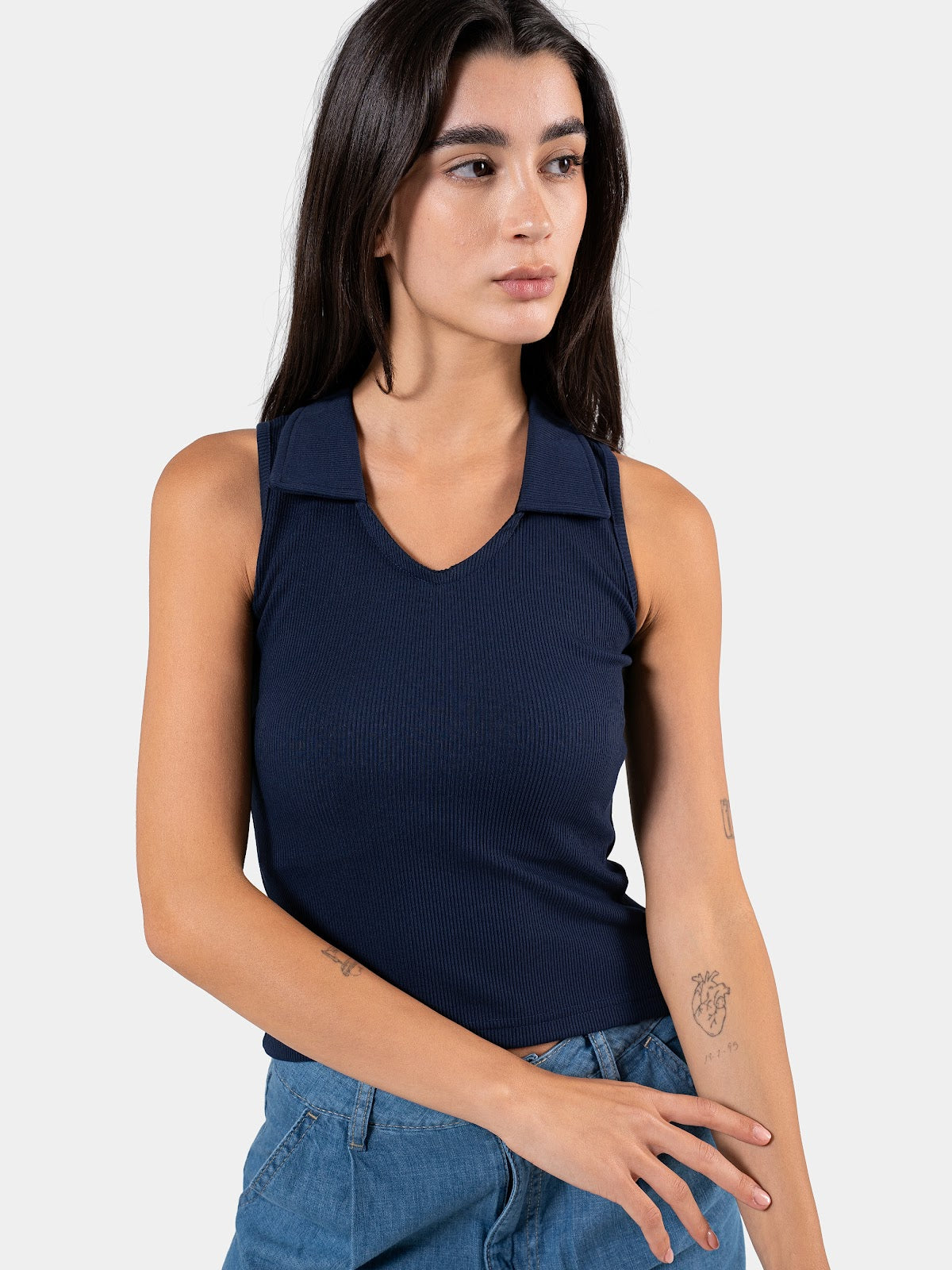 RIBBED COLLARED TANK TOP NAVY 5