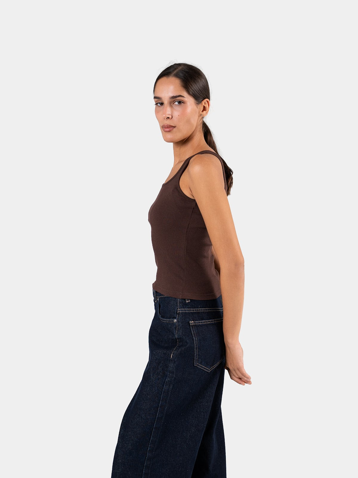 RIBBED SPAGHETTI STRAP BROWN 3