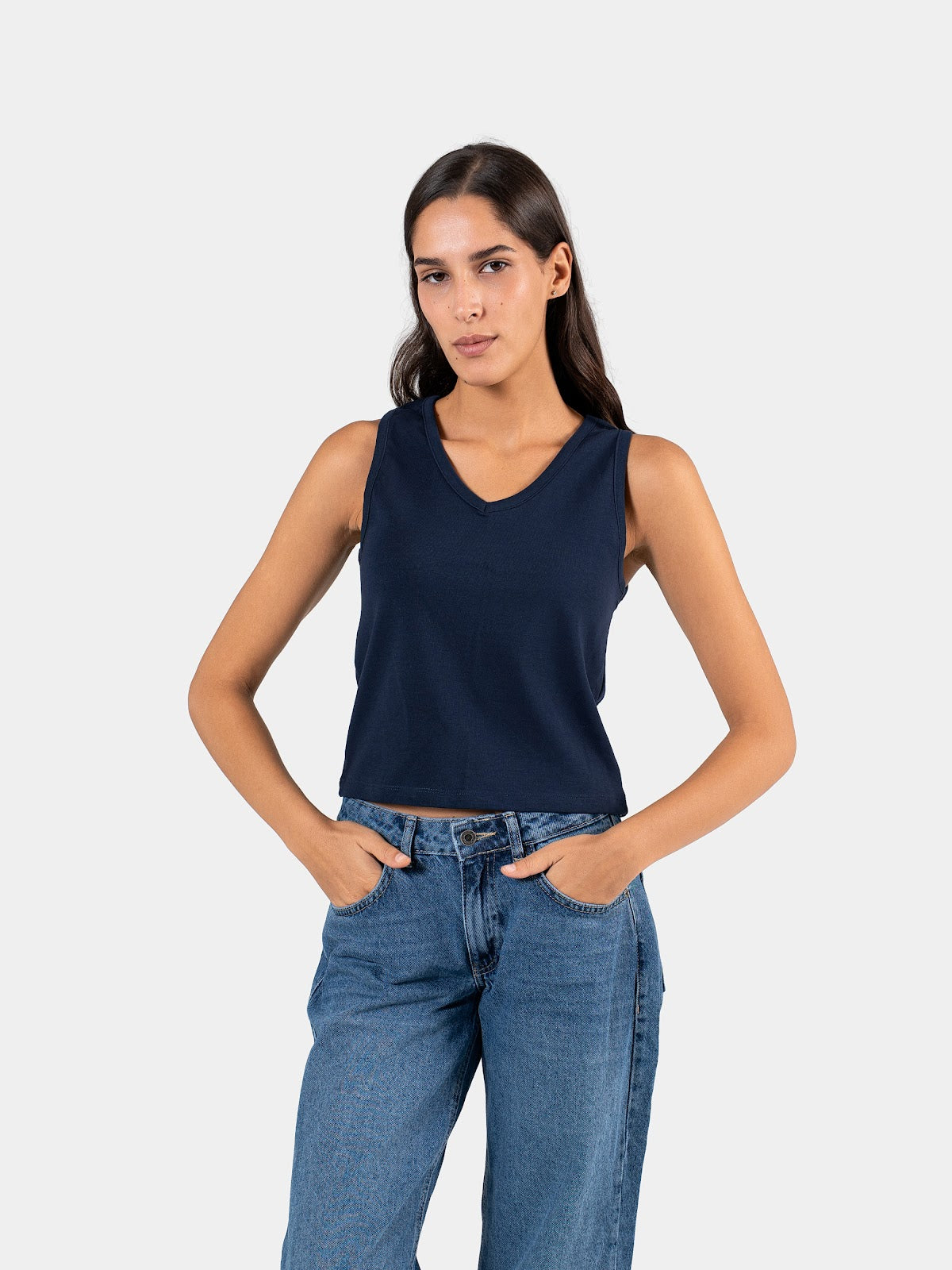 RELAXED V-NECK TANK TOP NAVY 1