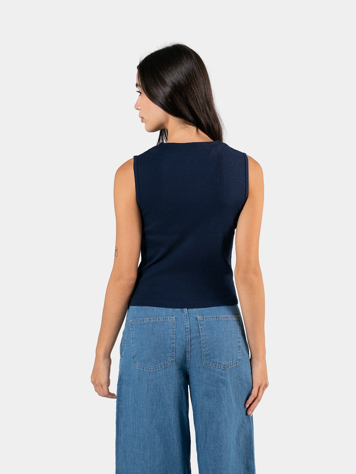 RIBBED BUTTON TANK NAVY 6