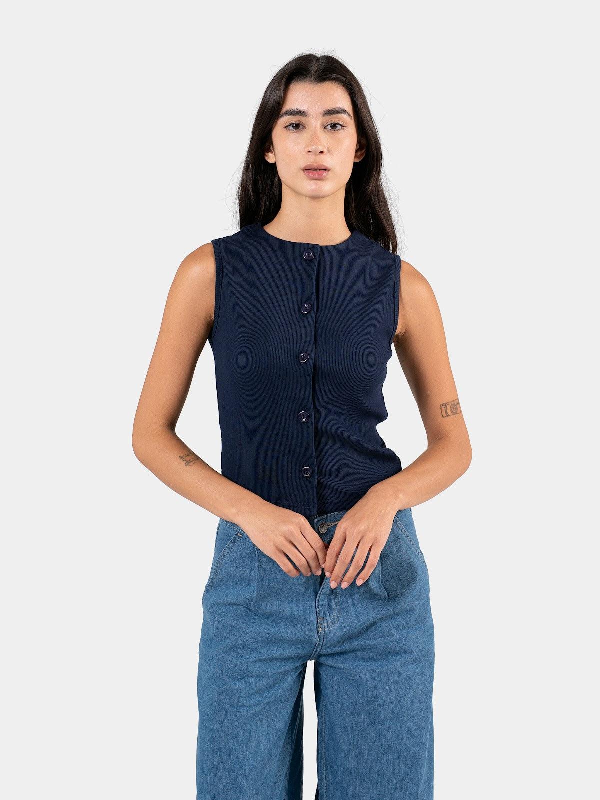 RIBBED BUTTON TANK NAVY 5