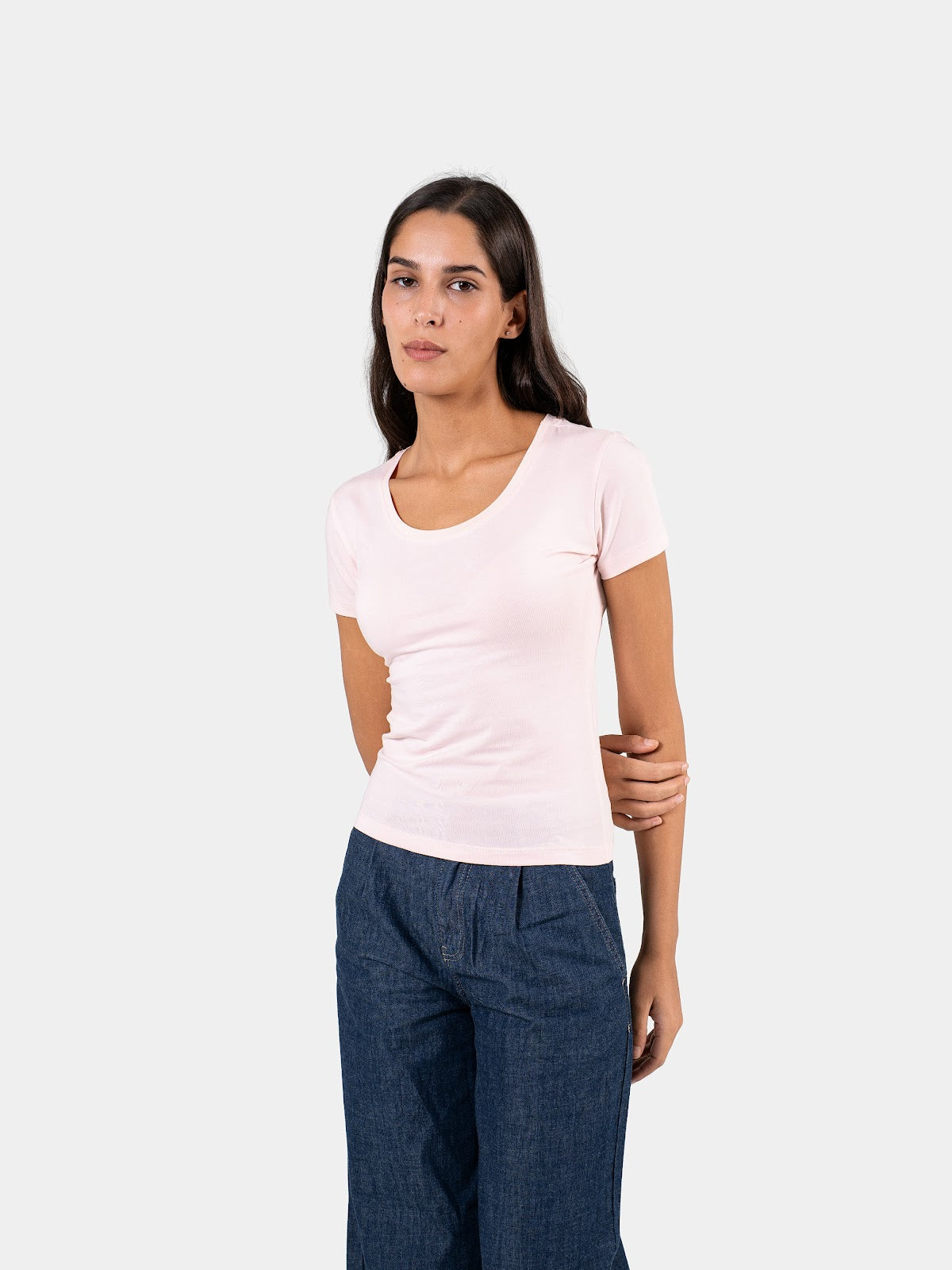 RIBBED U-SHAPED SHORT SLEEVE BABY-PINK 2