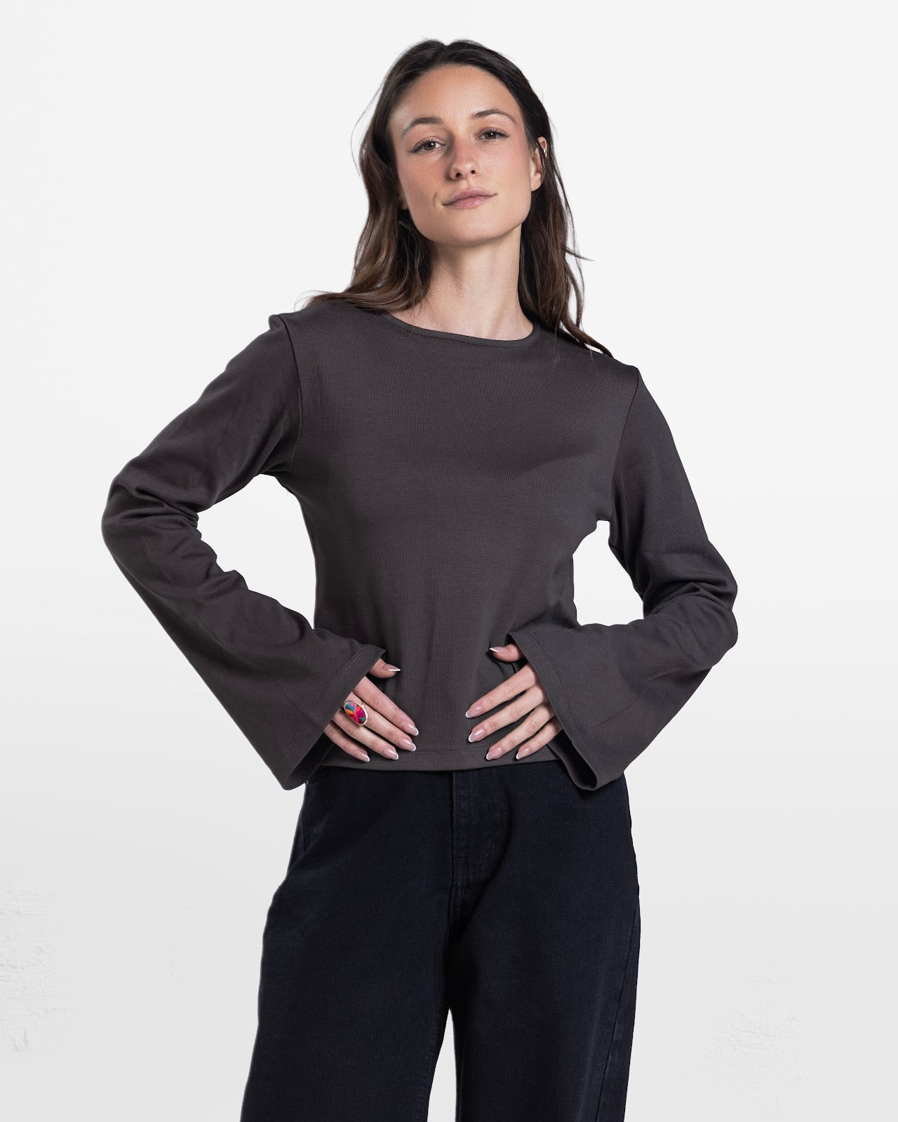 LOOSE FIT LONG SLEEVE TOP BROWN 1
